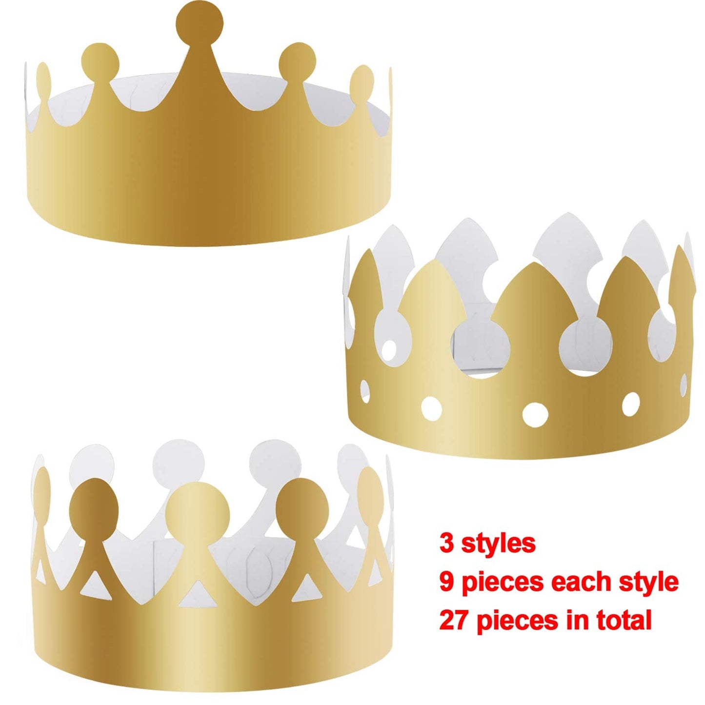 SIQUK 27-Piece Golden Paper Crown Hats for Parties | King Crowns
