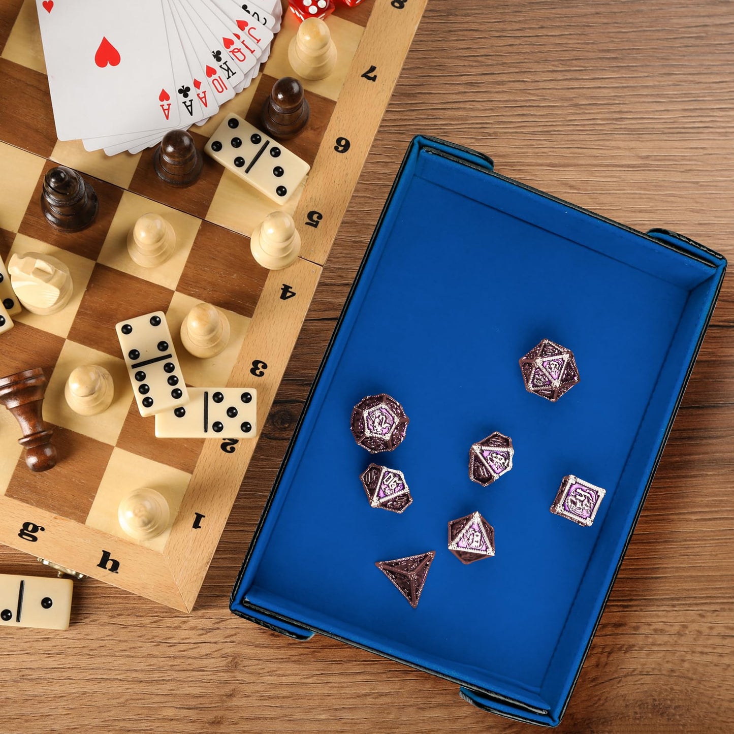 SIQUK Magnetic Folding Dice Tray – Royal Blue PU Leather, Portable & Collapsible