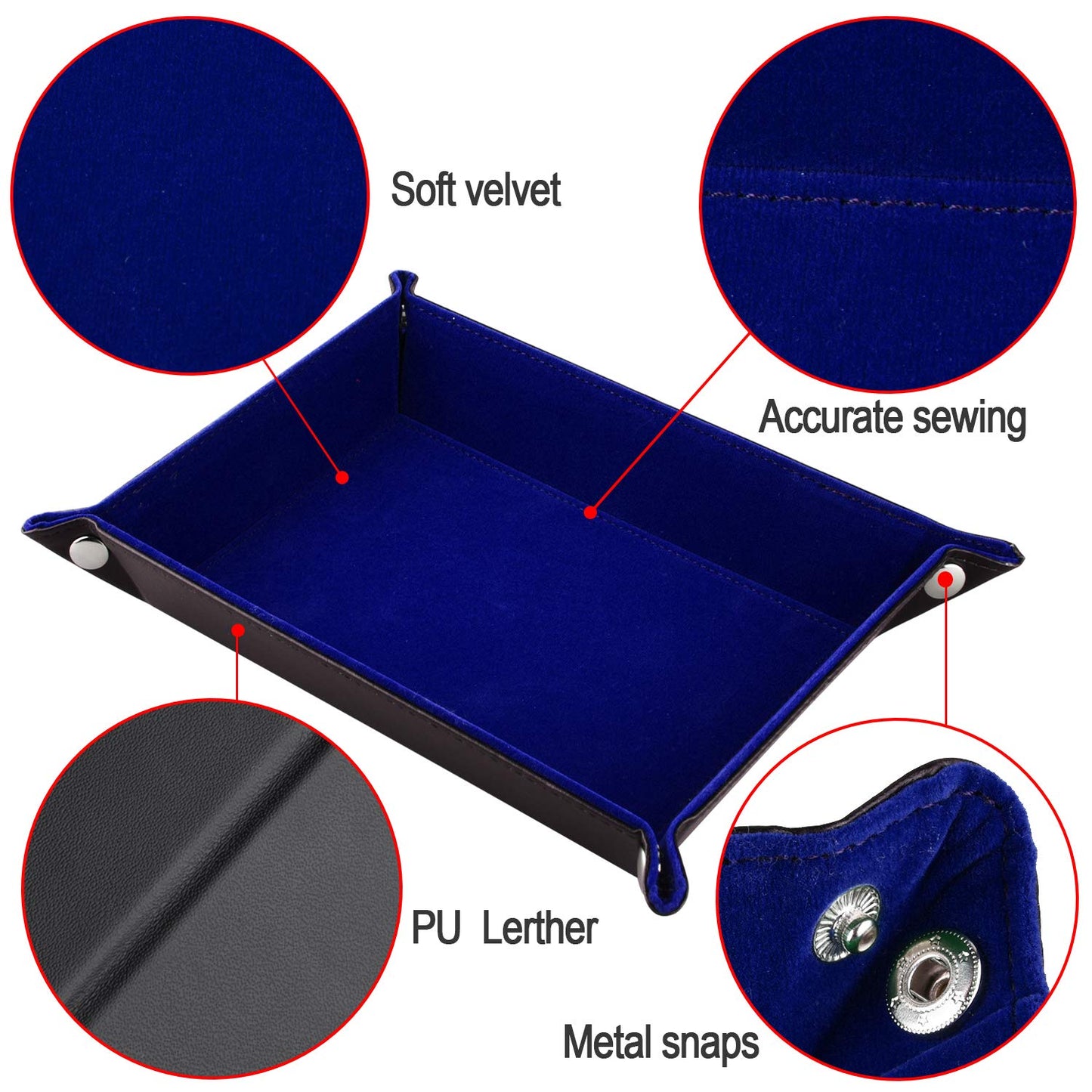 SIQUK Double Sided Dice Tray – Folding Rectangle PU Leather & Dark Blue Velvet