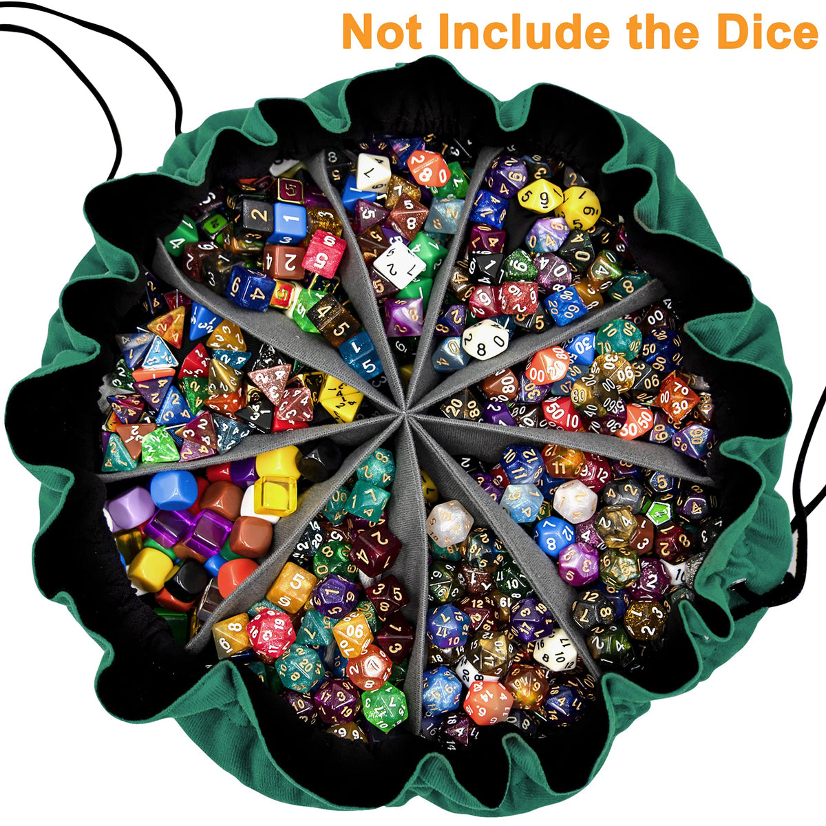 SIQUK Large Dice Bag with Pockets – 300+ Dice, 9 Compartments, Drawstring, Dark Green