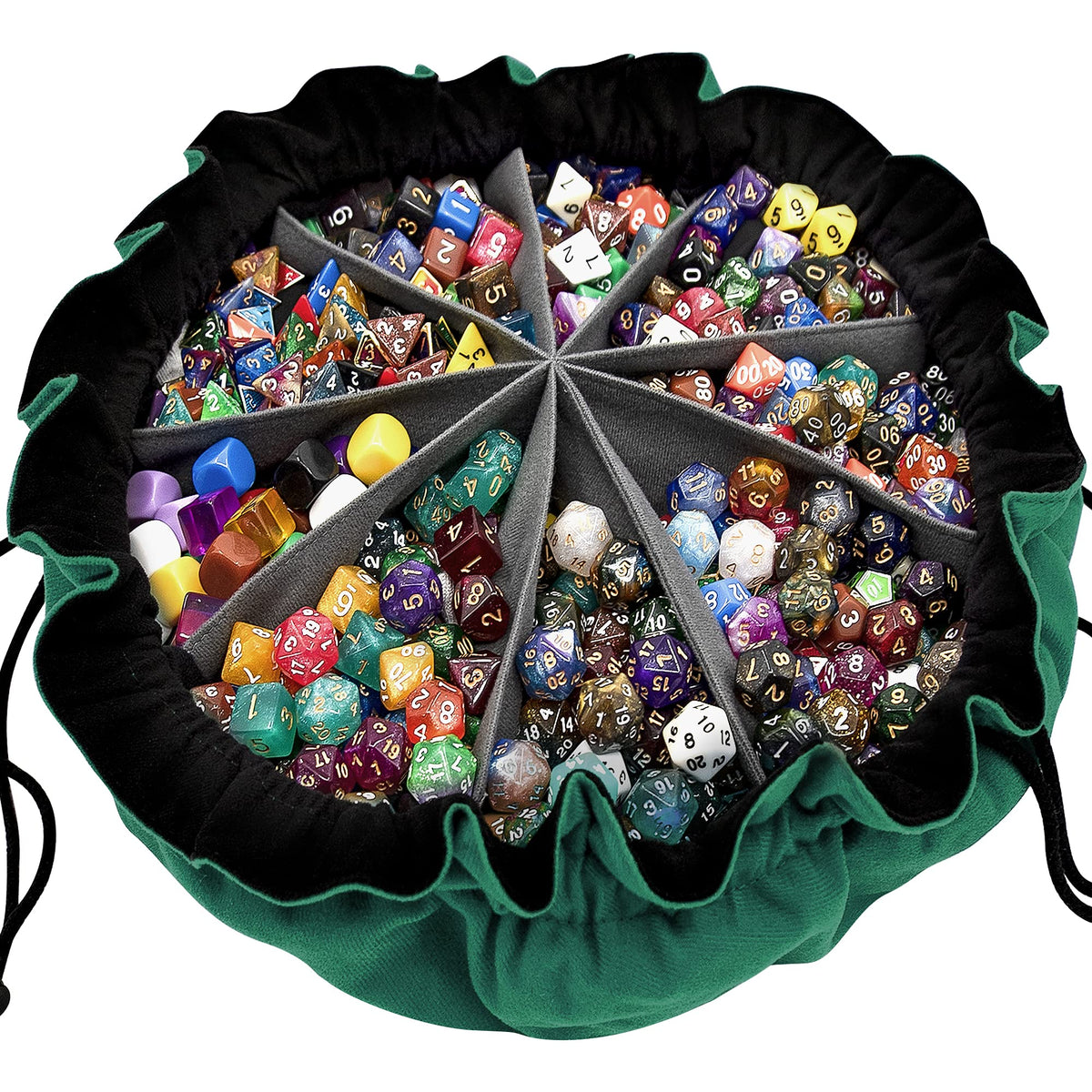 SIQUK Large Dice Bag with Pockets – 300+ Dice, 9 Compartments, Drawstring, Dark Green