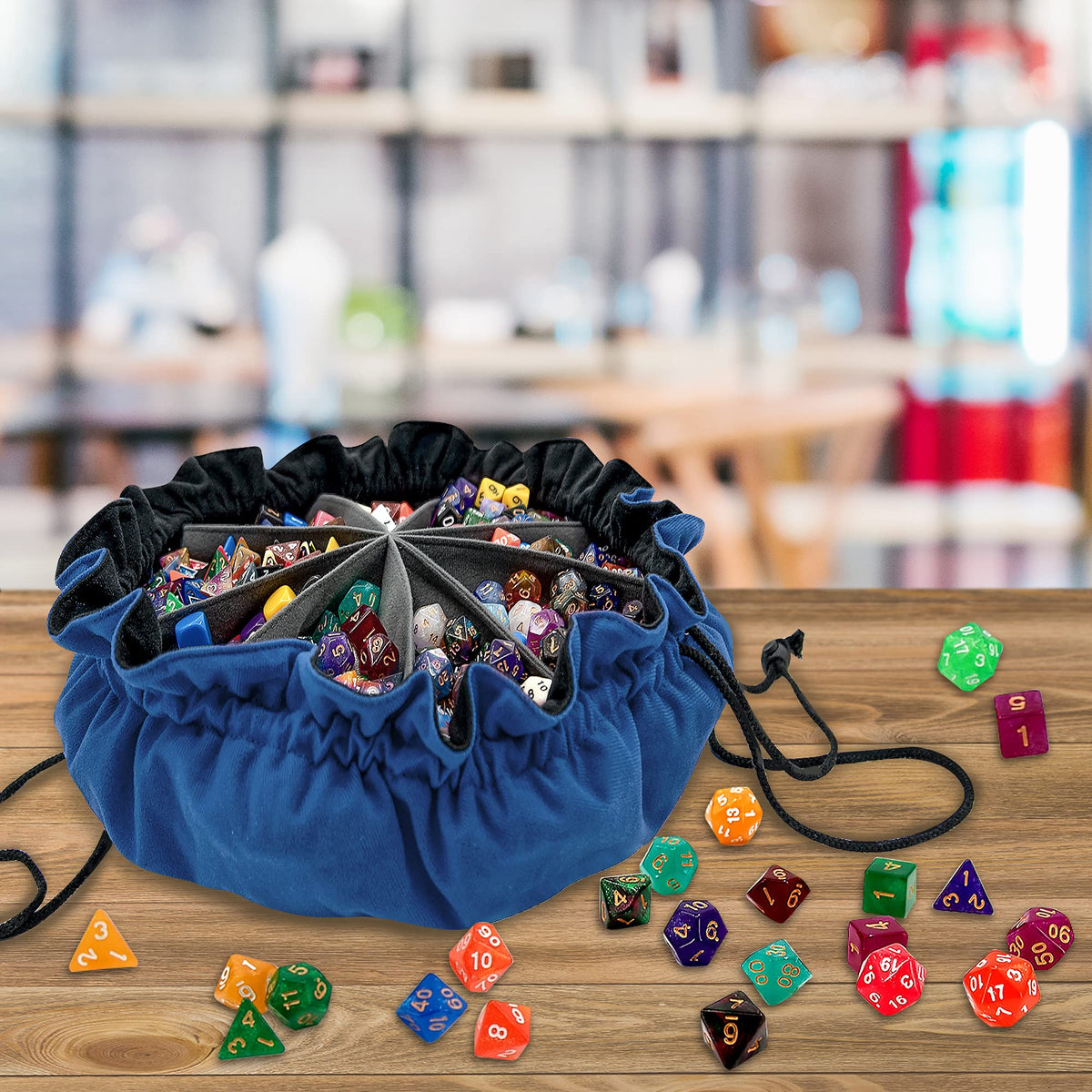 SIQUK Large Dice Bag with Pockets – Holds 300+ Dice, 9 Compartments, Dark Blue