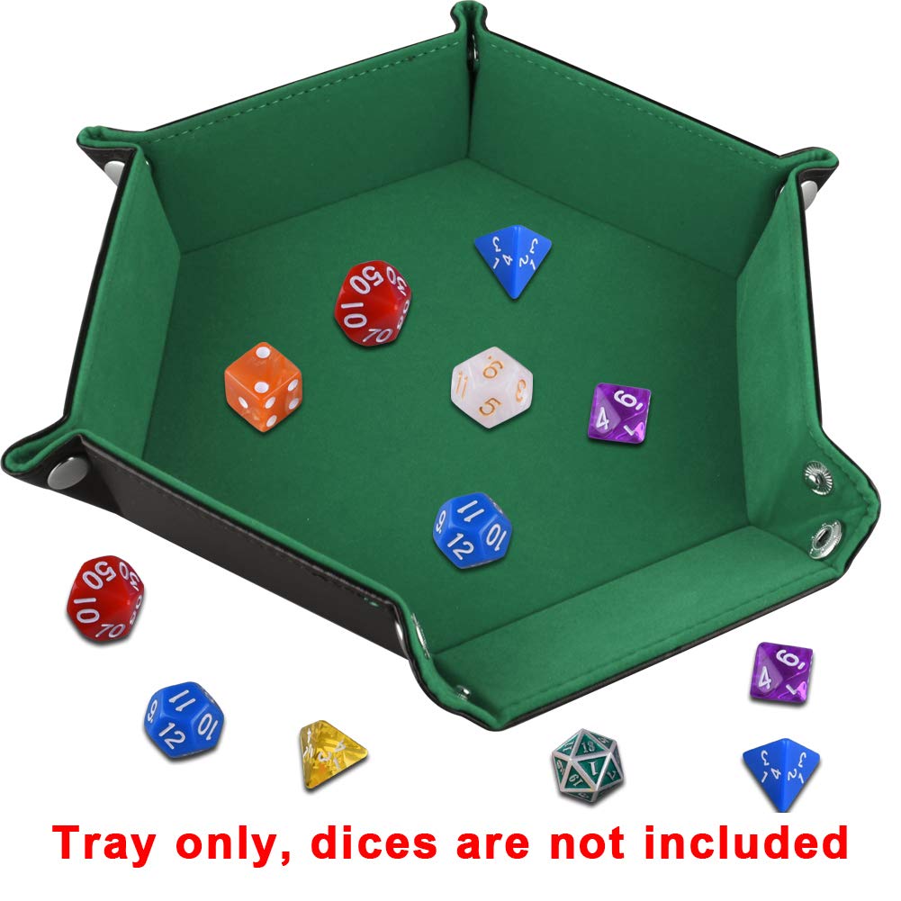 SIQUK Double Sided Dice Tray – Folding Hexagon in Dark Green Velvet