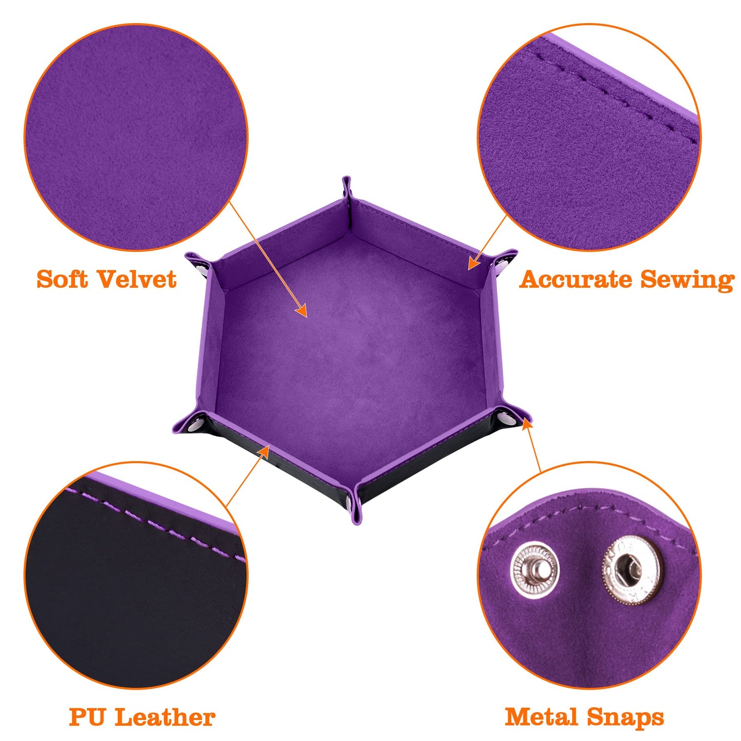 SIQUK 2 Pieces Dice Tray – Foldable Hexagon PU Leather, Dark Green & Violet