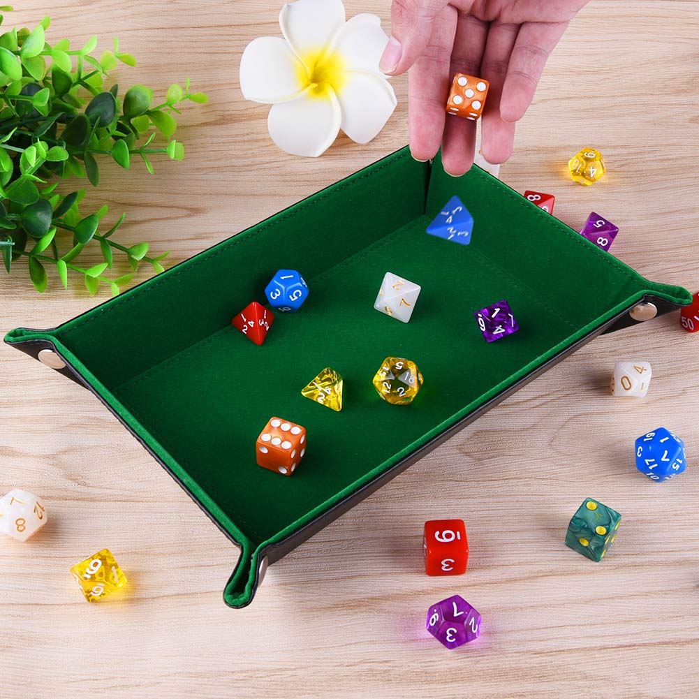 SIQUK Double Sided Dice Tray – Folding Rectangle PU Leather & Dark Green Velvet