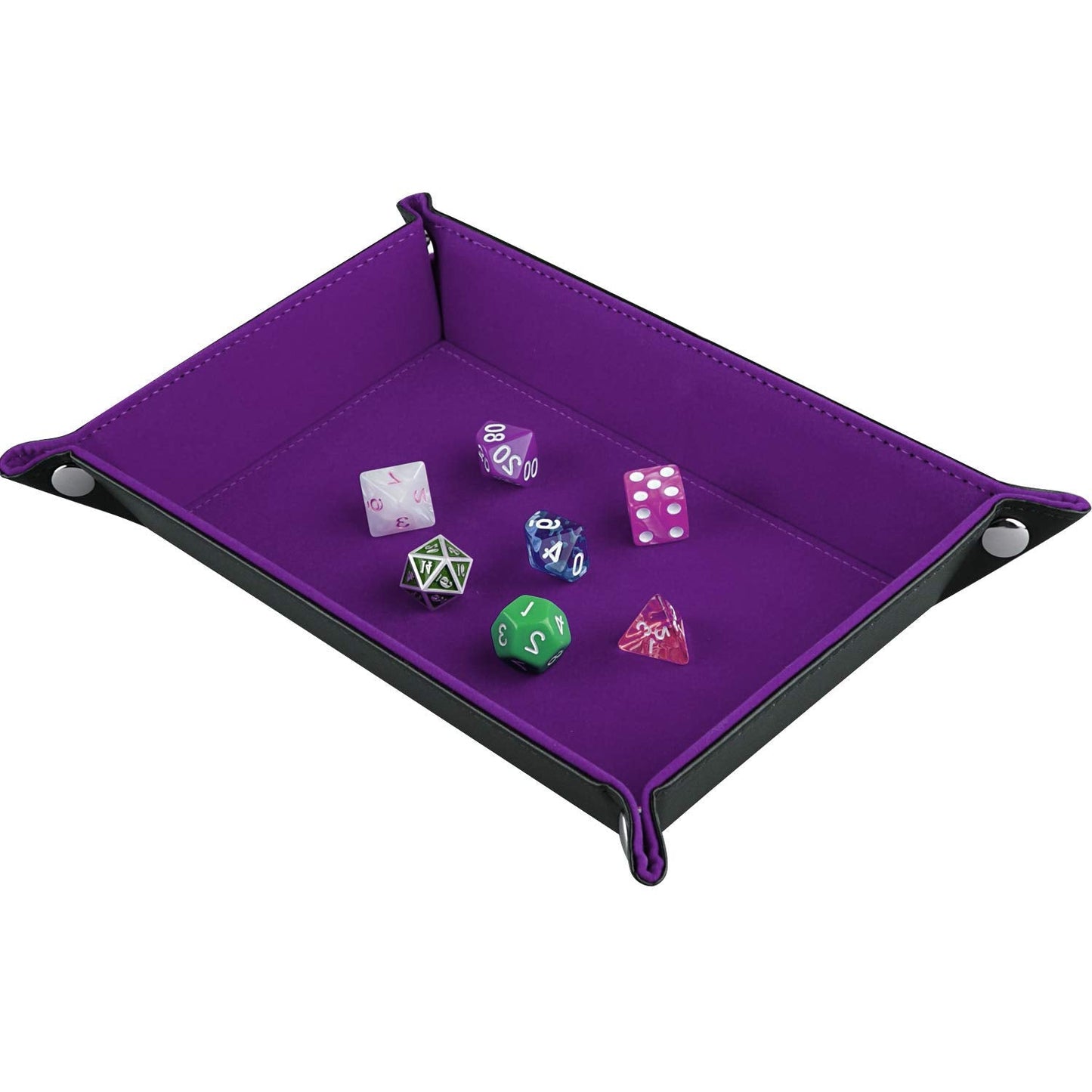SIQUK Double Sided Dice Tray - Folding Rectangle PU Leather & Dark Violet Velvet