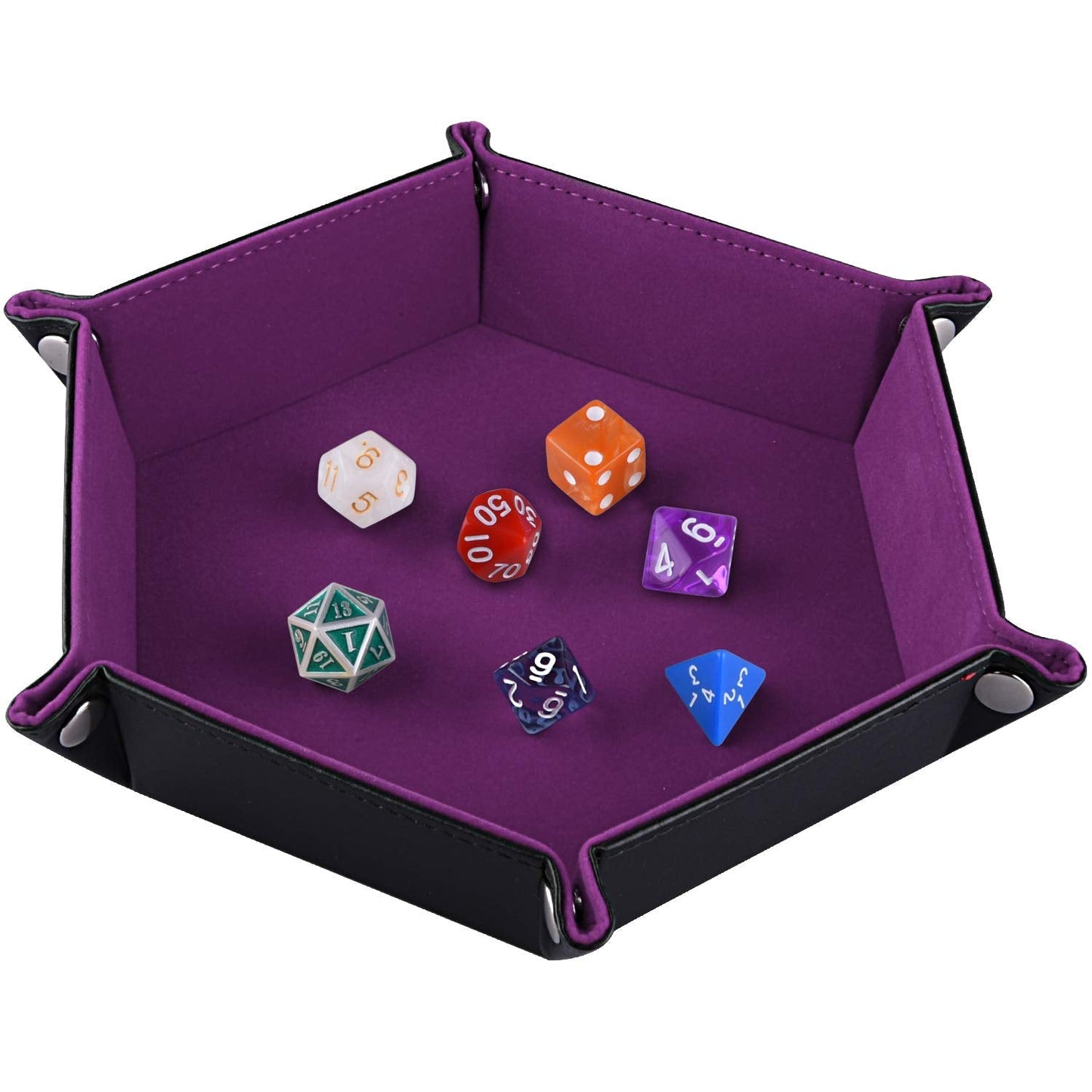 SIQUK Double Sided Dice Tray – Folding Hexagon PU Leather & Velvet Dice Holder (Dark Violet)