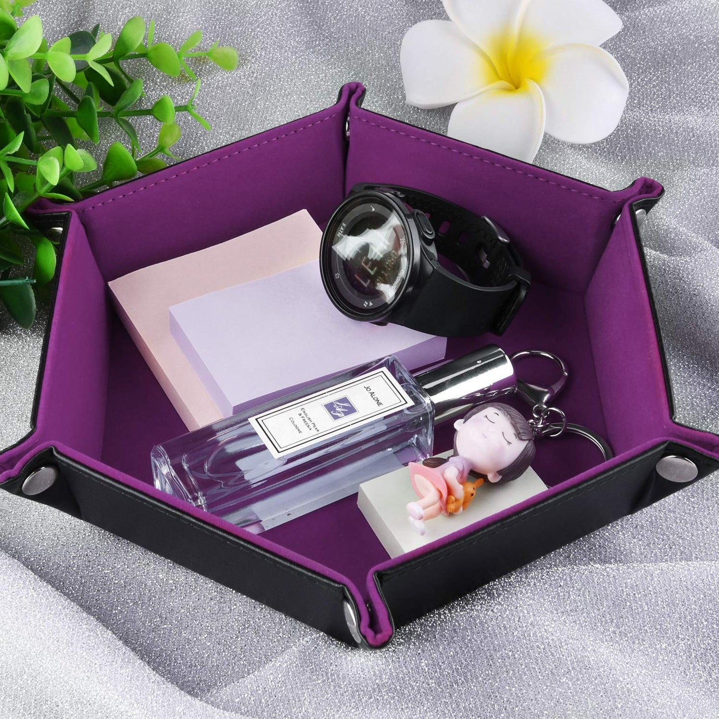 SIQUK Double Sided Dice Tray – Folding Hexagon PU Leather & Velvet Dice Holder (Dark Violet)