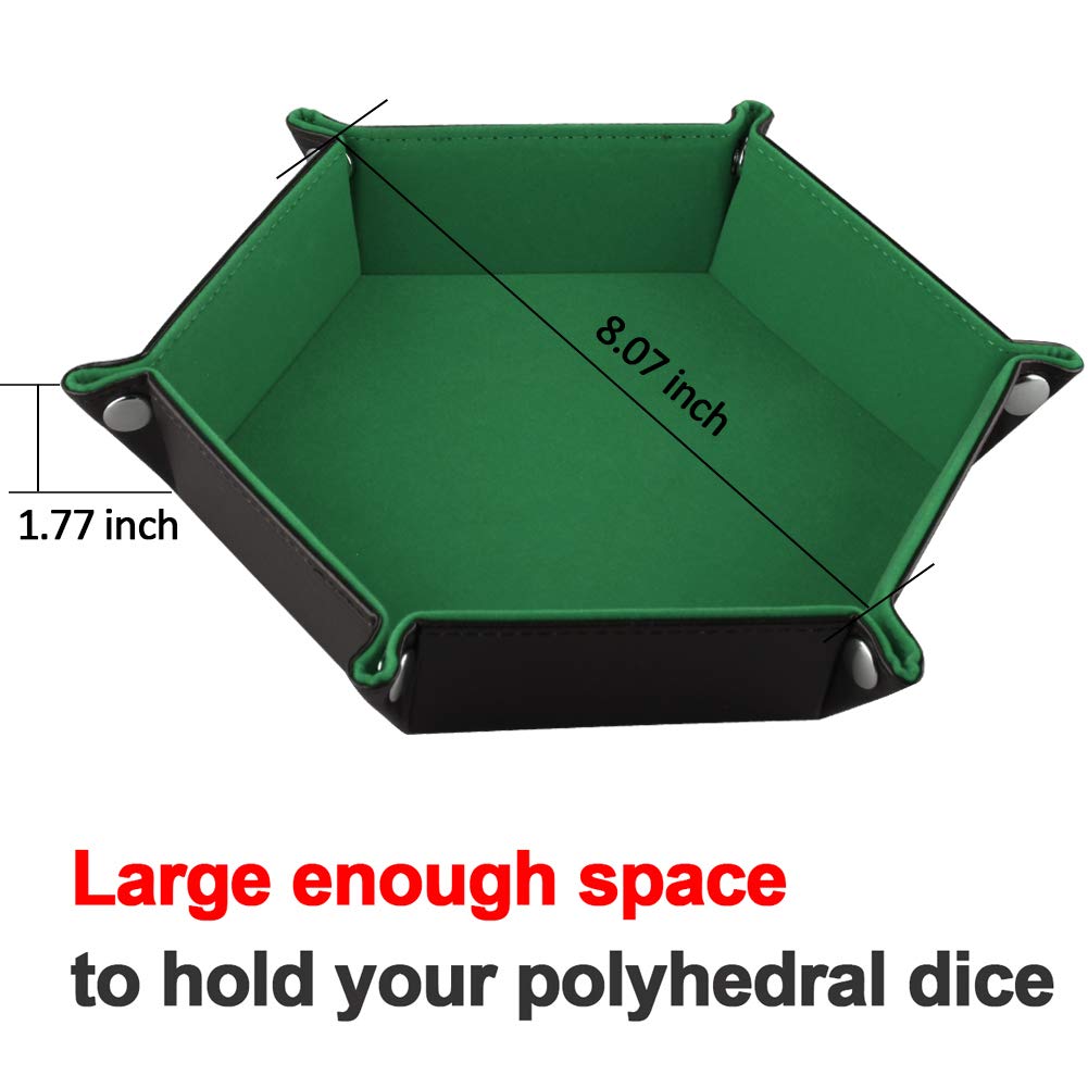 SIQUK Double Sided Dice Tray – Folding Hexagon in Dark Green Velvet