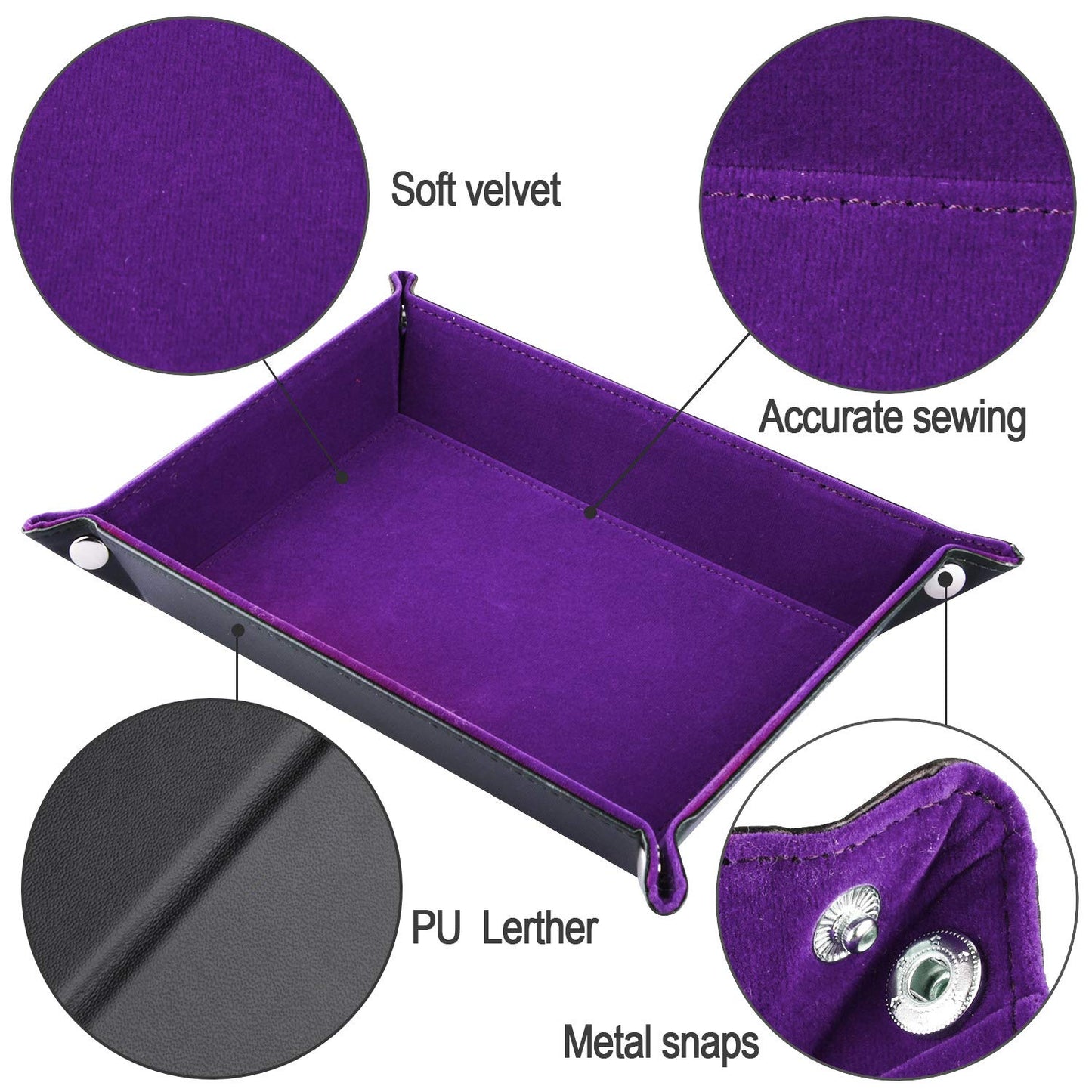 SIQUK Double Sided Dice Tray - Folding Rectangle PU Leather & Dark Violet Velvet
