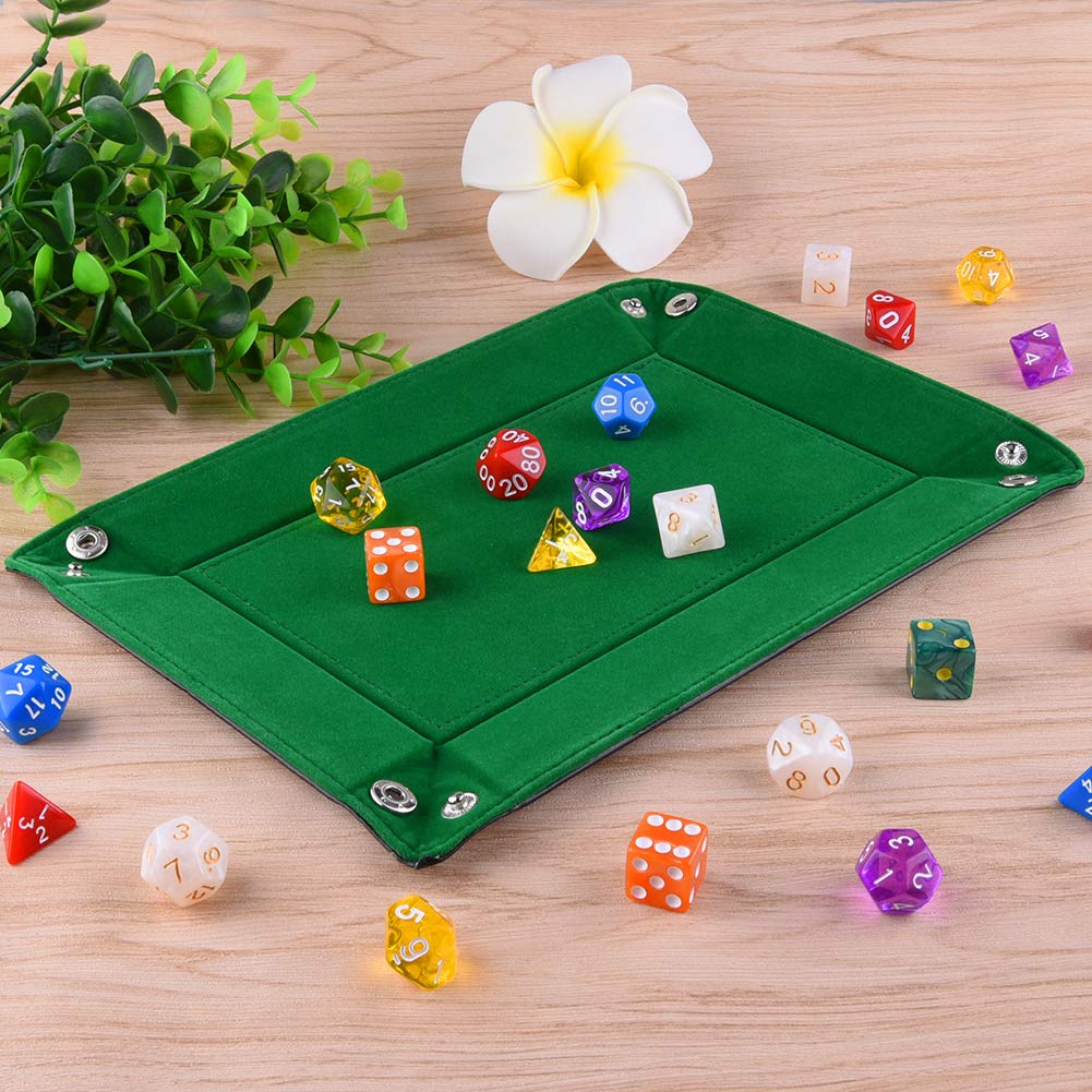 SIQUK Double Sided Dice Tray – Folding Rectangle PU Leather & Dark Green Velvet
