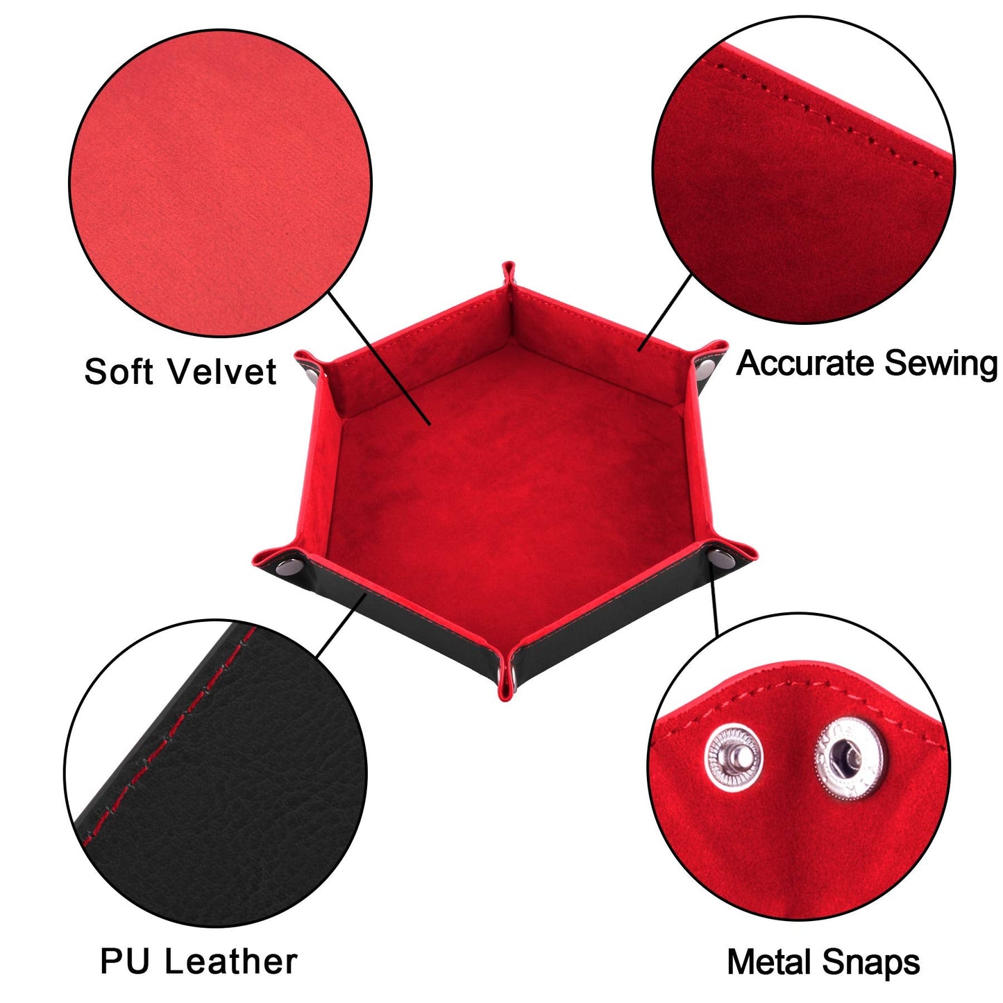 SIQUK 2-Piece Dice Tray Set — PU Leather Hexagon, Folding, 6-Snap Corners, Red & Royal Blue