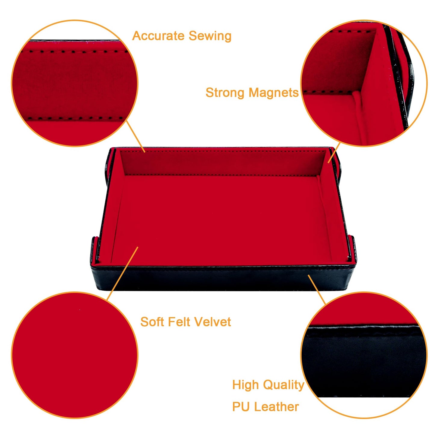 SIQUK Magnetic Folding Dice Tray – Red PU Leather, Rectangle, Foldable