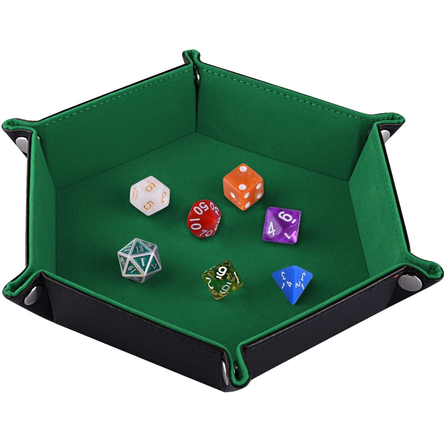 SIQUK Double Sided Dice Tray – Folding Hexagon in Dark Green Velvet