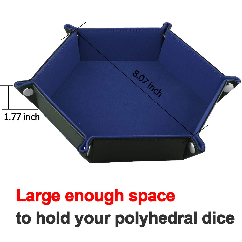 SIQUK Double Sided Dice Tray – Hexagon, Velvet Interior, Leather Exterior (Blue)