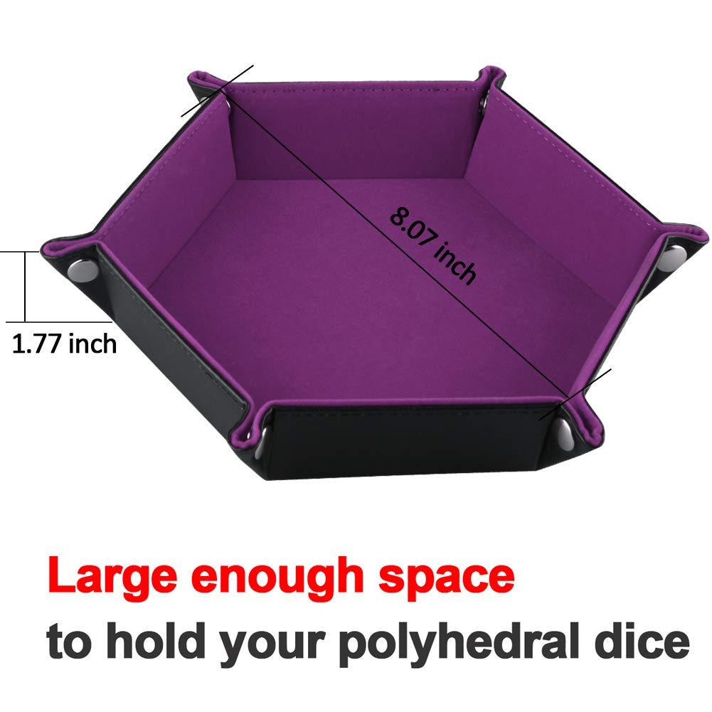 SIQUK Double Sided Dice Tray – Folding Hexagon PU Leather & Velvet Dice Holder (Dark Violet)