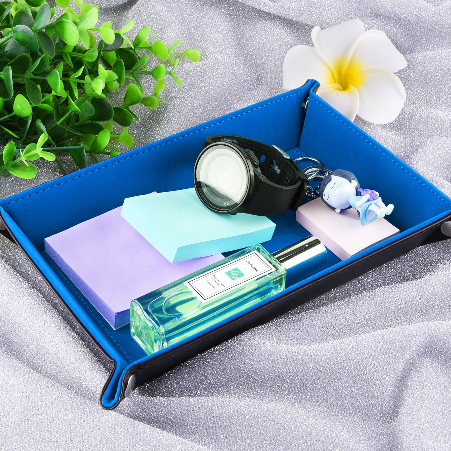 SIQUK Double Sided Dice Tray – Folding Rectangle PU Leather & Sky Blue Velvet