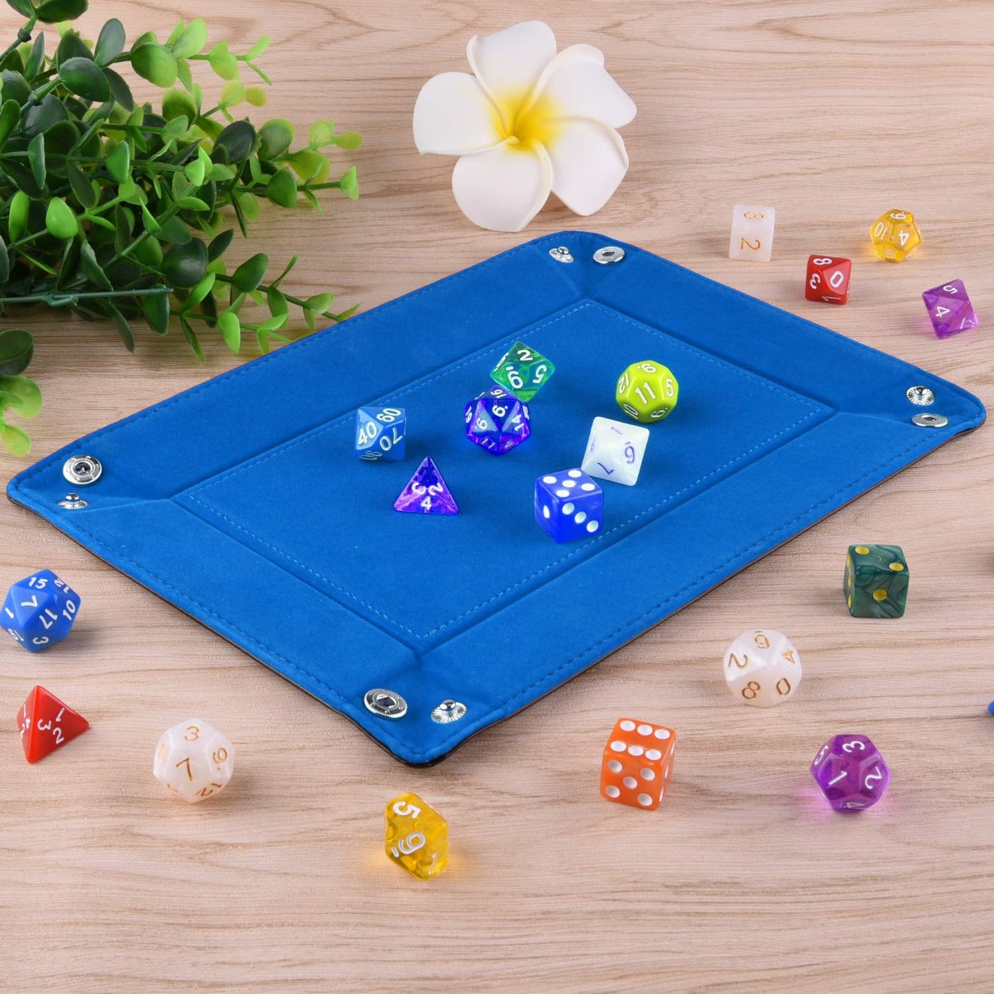 SIQUK Double Sided Dice Tray – Folding Rectangle PU Leather & Sky Blue Velvet