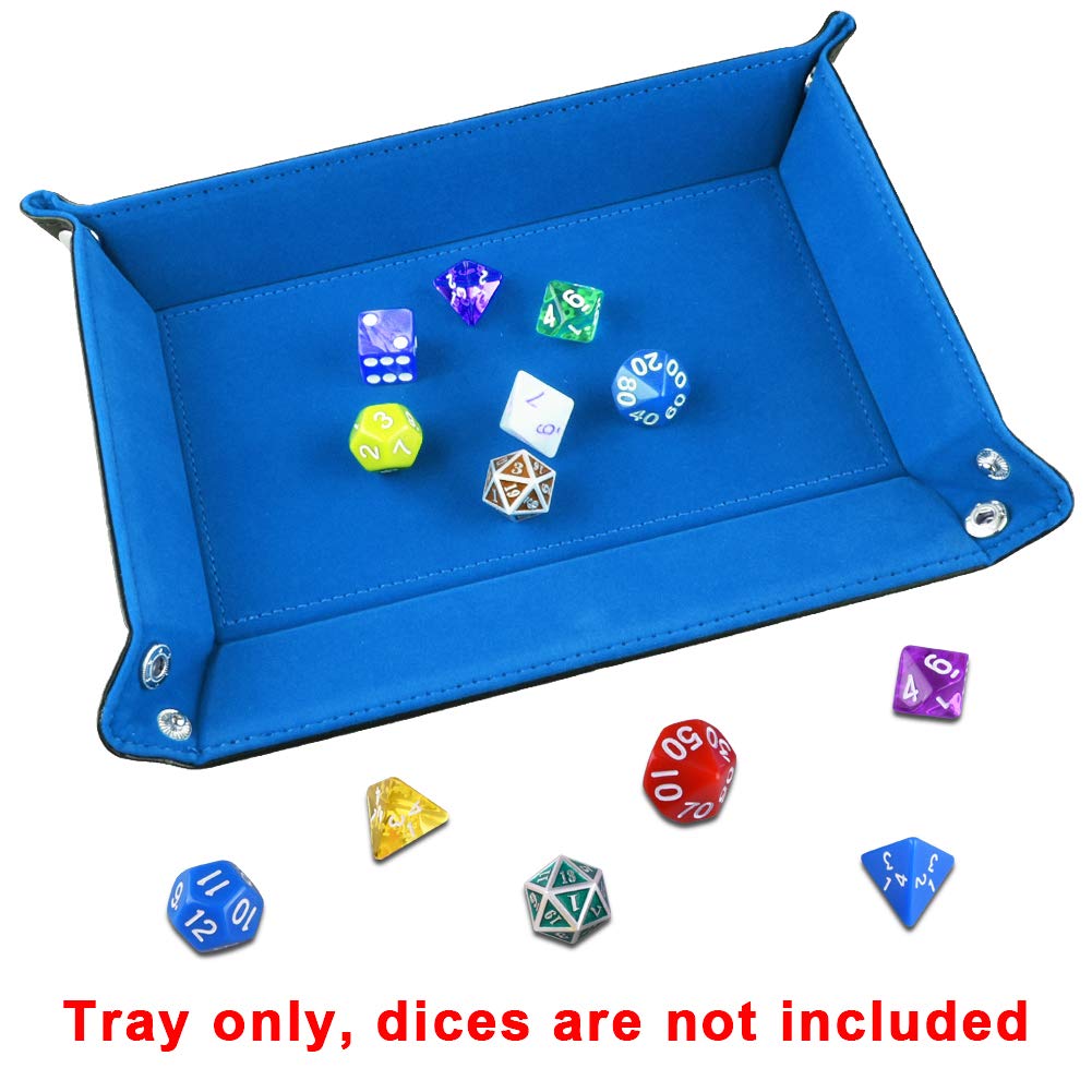 SIQUK Double Sided Dice Tray – Folding Rectangle PU Leather & Sky Blue Velvet