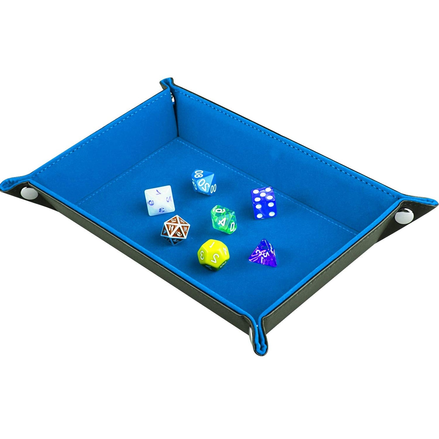 SIQUK Double Sided Dice Tray – Folding Rectangle PU Leather & Sky Blue Velvet
