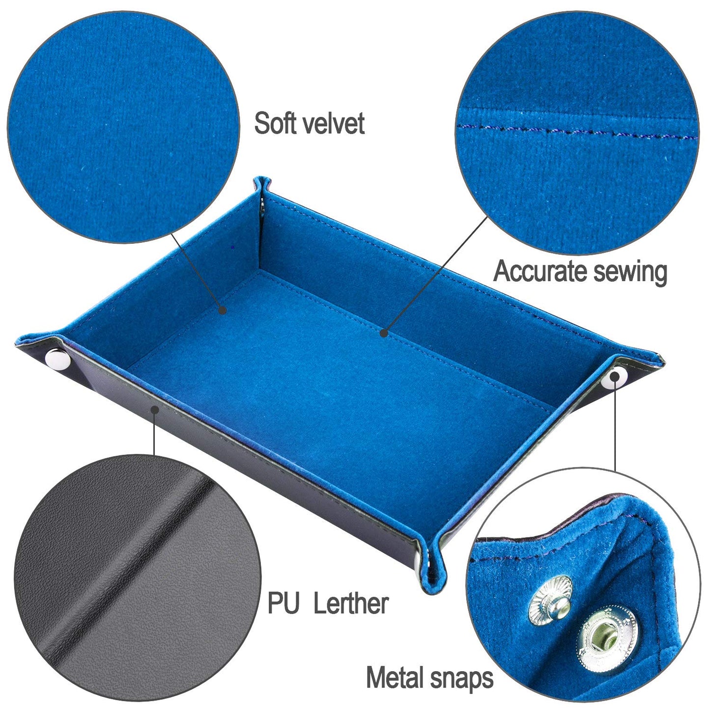 SIQUK Double Sided Dice Tray – Folding Rectangle PU Leather & Sky Blue Velvet