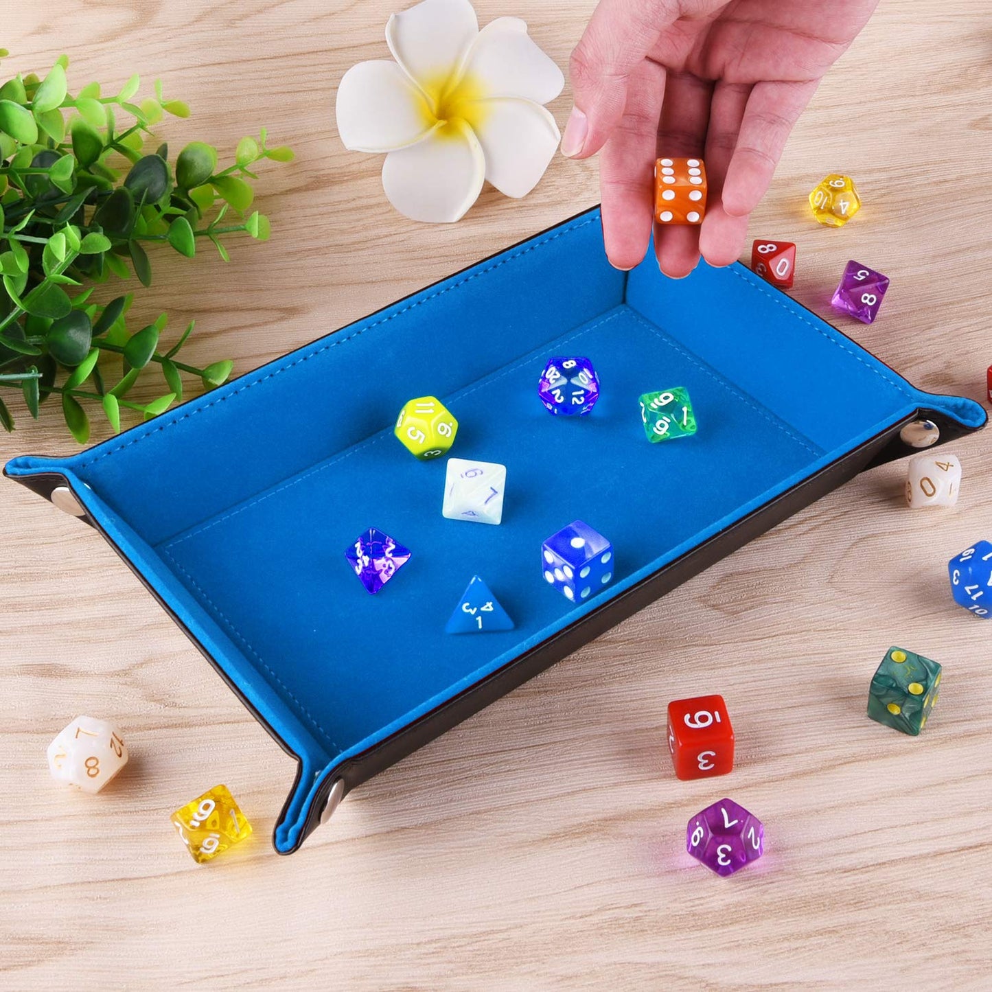 SIQUK Double Sided Dice Tray – Folding Rectangle PU Leather & Sky Blue Velvet