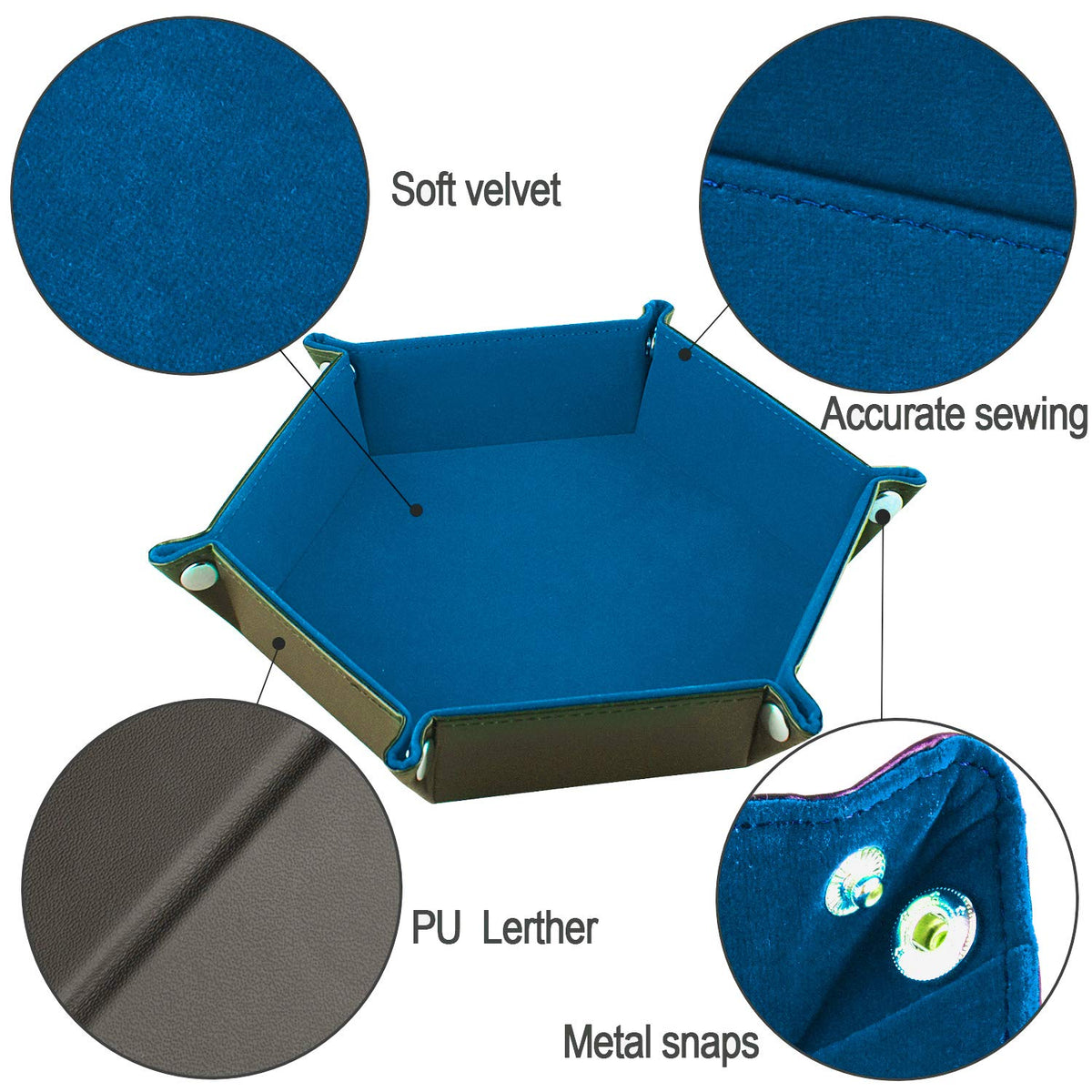 SIQUK Double Sided Hexagon Dice Tray – Velvet Interior & PU Leather Exterior, Folding DND Dice Holder, Sky Blue