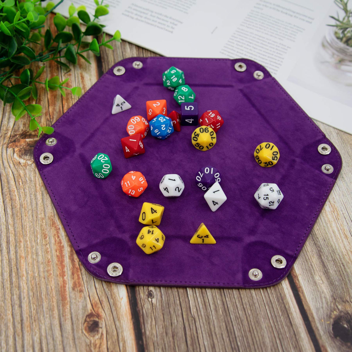 SIQUK 4-Piece Hexagon Dice Trays | Folding PU Leather Dice Rolling Holders for RPGs