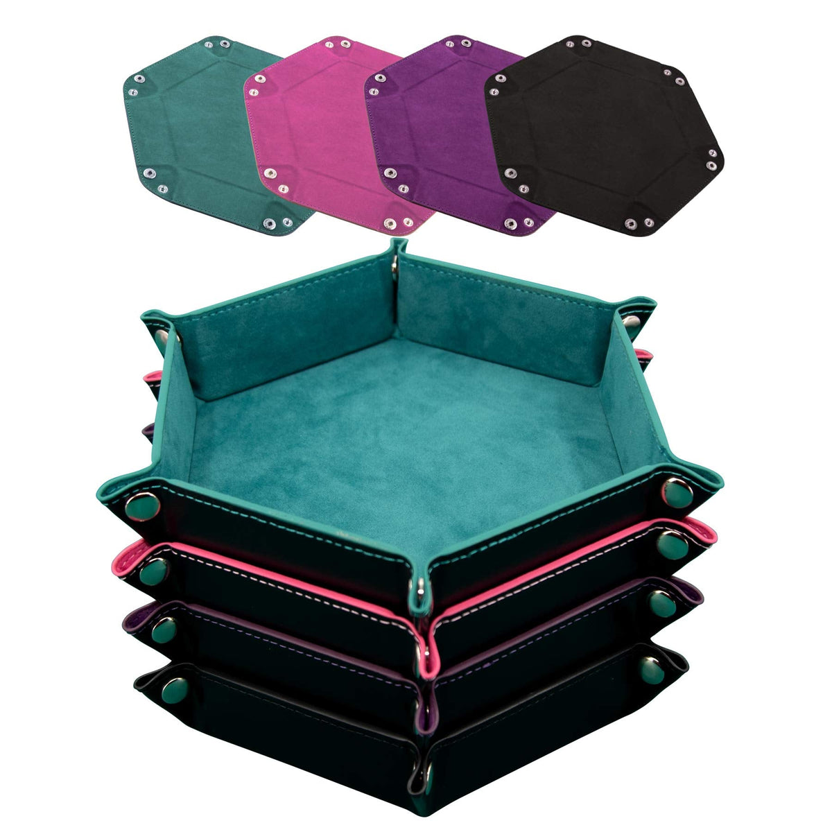 SIQUK 4-Piece Hexagon Dice Trays | Folding PU Leather Dice Rolling Holders for RPGs