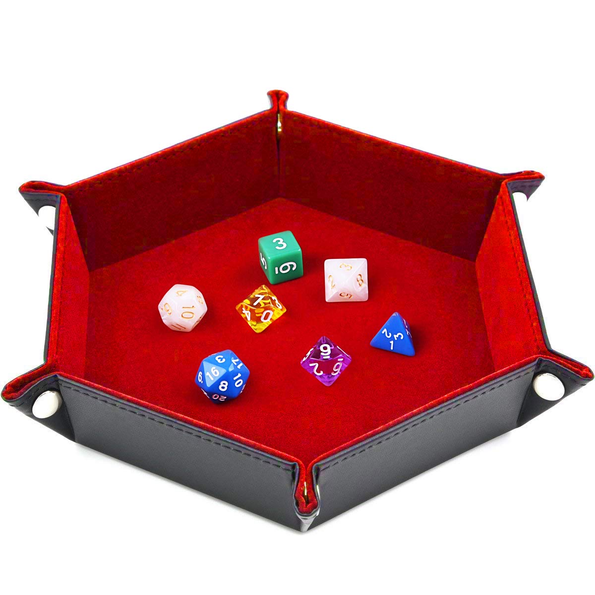 SIQUK Double Sided Dice Tray — Folding Hexagon PU Leather & Burgundy Velvet for D&D and Tabletop Gaming