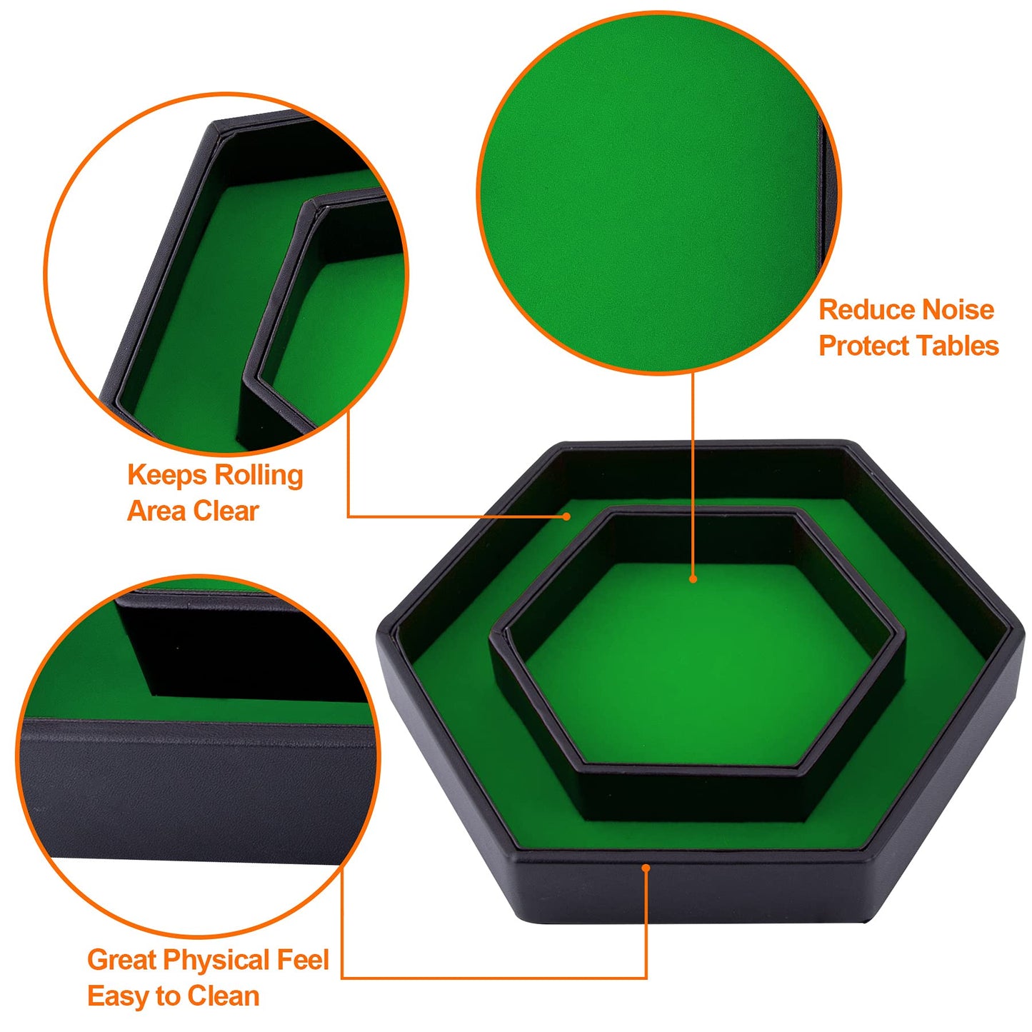 SIQUK Dice Tray with Lid Hexagon - Green Velvet Interior, Black PU Leather Exterior