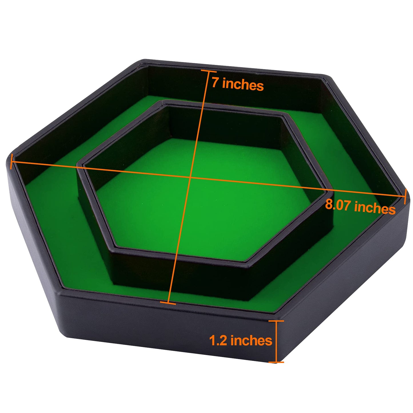 SIQUK Dice Tray with Lid Hexagon - Green Velvet Interior, Black PU Leather Exterior