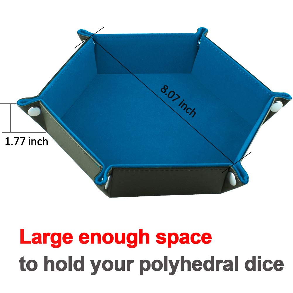 SIQUK Double Sided Hexagon Dice Tray – Velvet Interior & PU Leather Exterior, Folding DND Dice Holder, Sky Blue