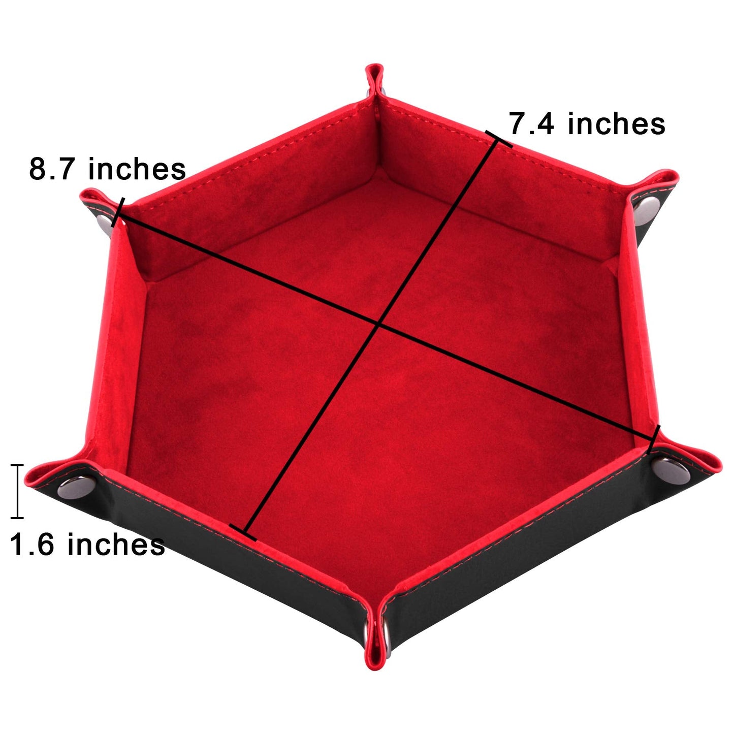 SIQUK 2-Piece Dice Tray Set — PU Leather Hexagon, Folding, 6-Snap Corners, Red & Royal Blue