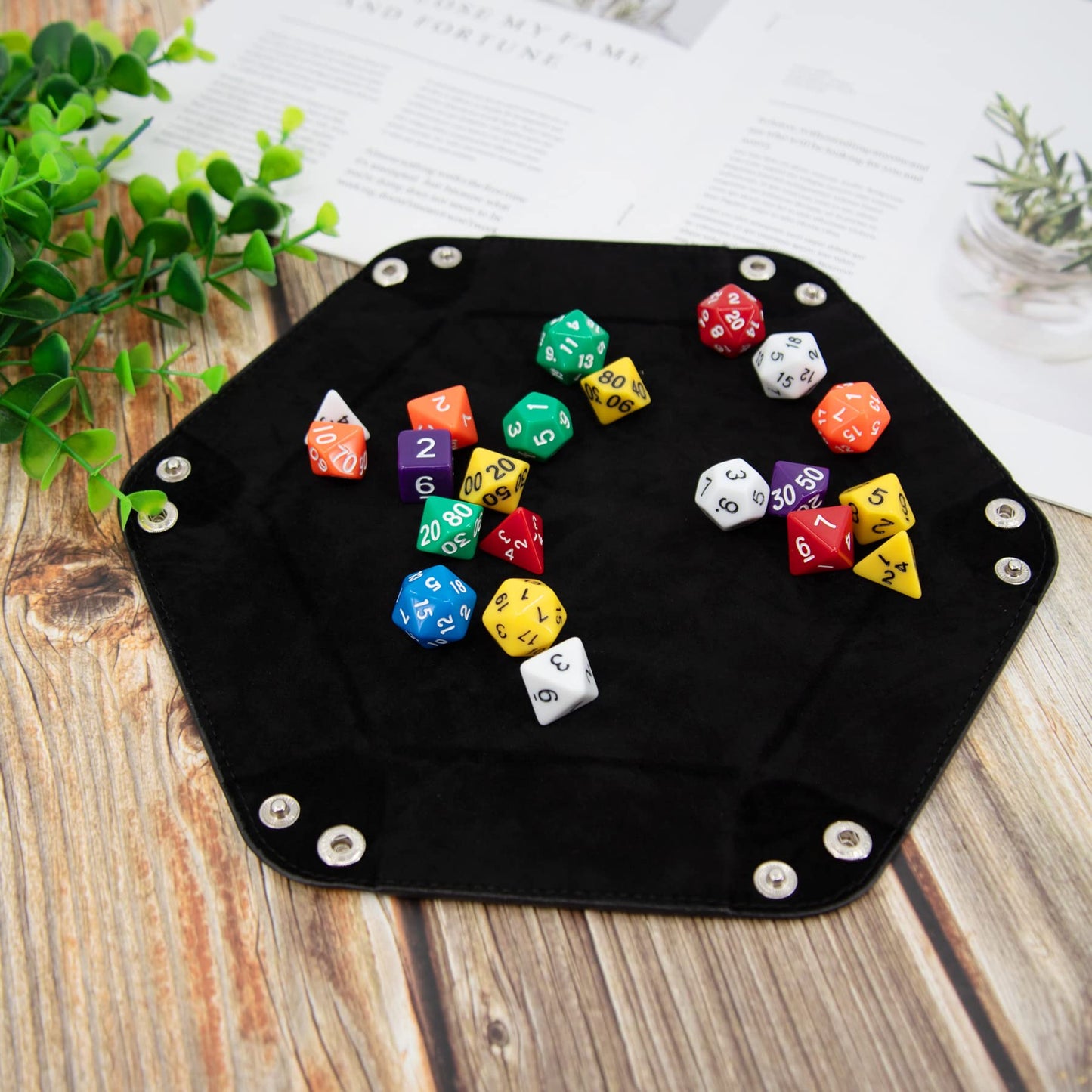 SIQUK 2-Piece Dice Tray – Folding Hexagon PU Leather Dice Roller Tray (Lilac & Black) for RPG and Table Games