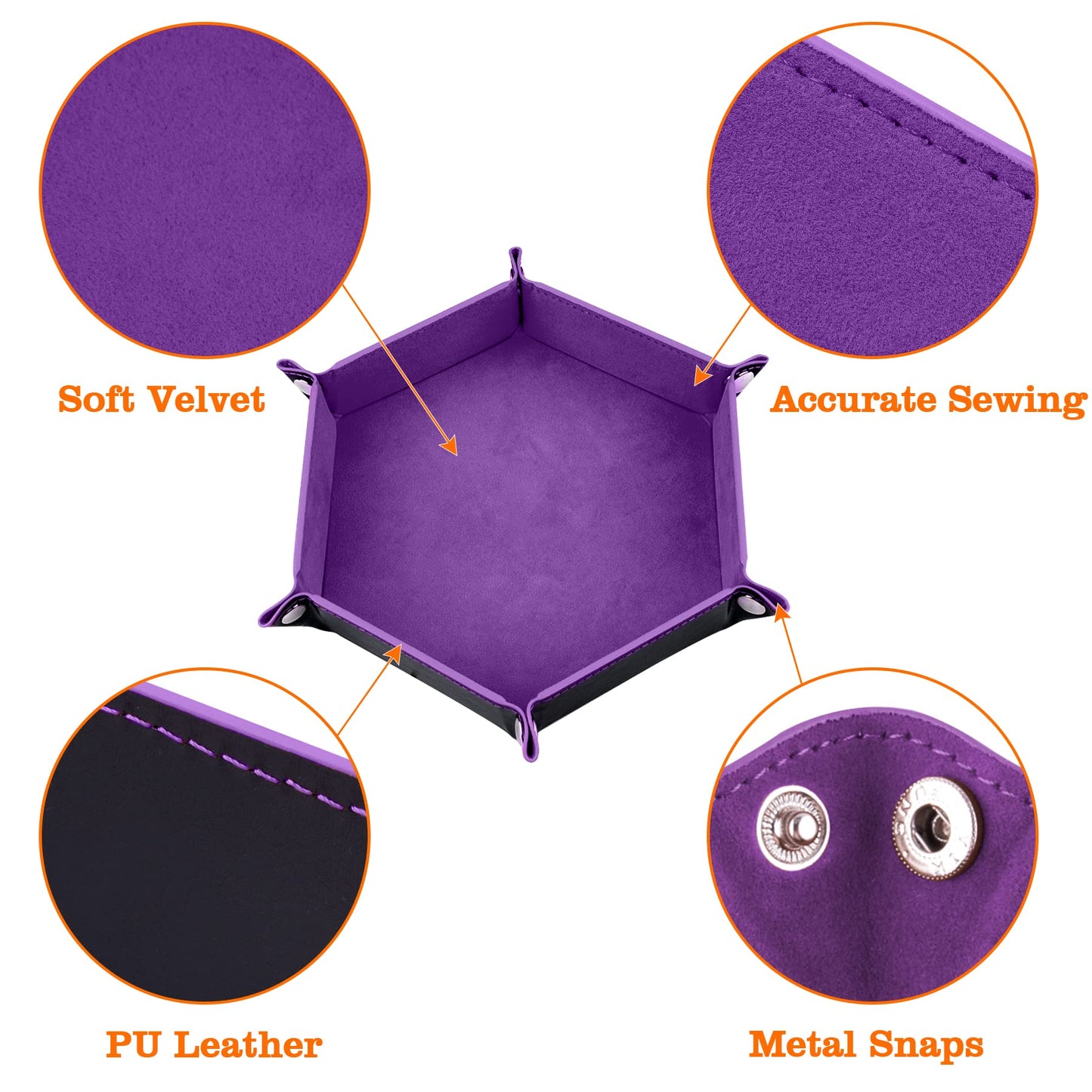 SIQUK 2-Piece Folding Dice Tray – Hexagon PU Leather Dice Holder (Violet & Sky Blue)