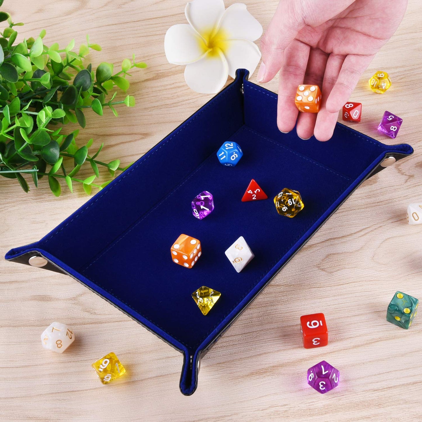 SIQUK Double Sided Dice Tray – Folding Rectangle PU Leather & Dark Blue Velvet