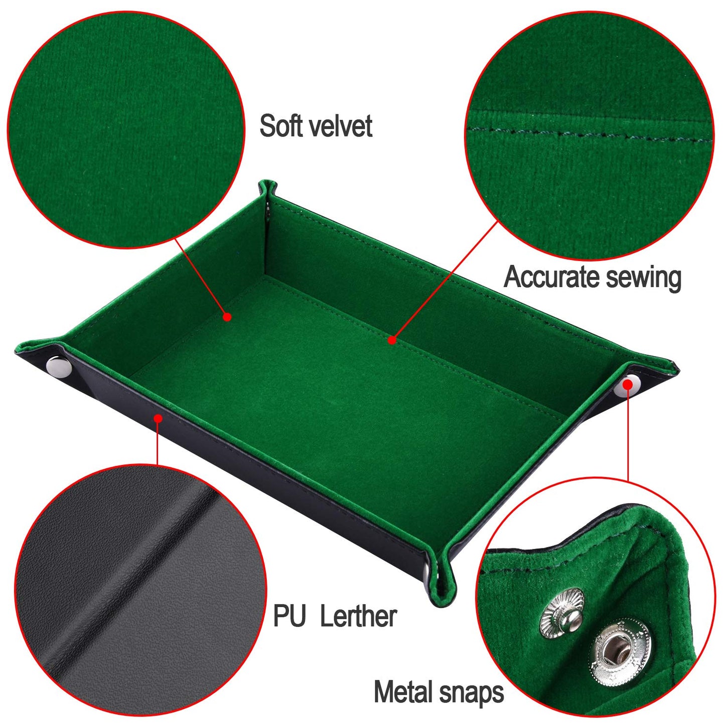 SIQUK Double Sided Dice Tray – Folding Rectangle PU Leather & Dark Green Velvet