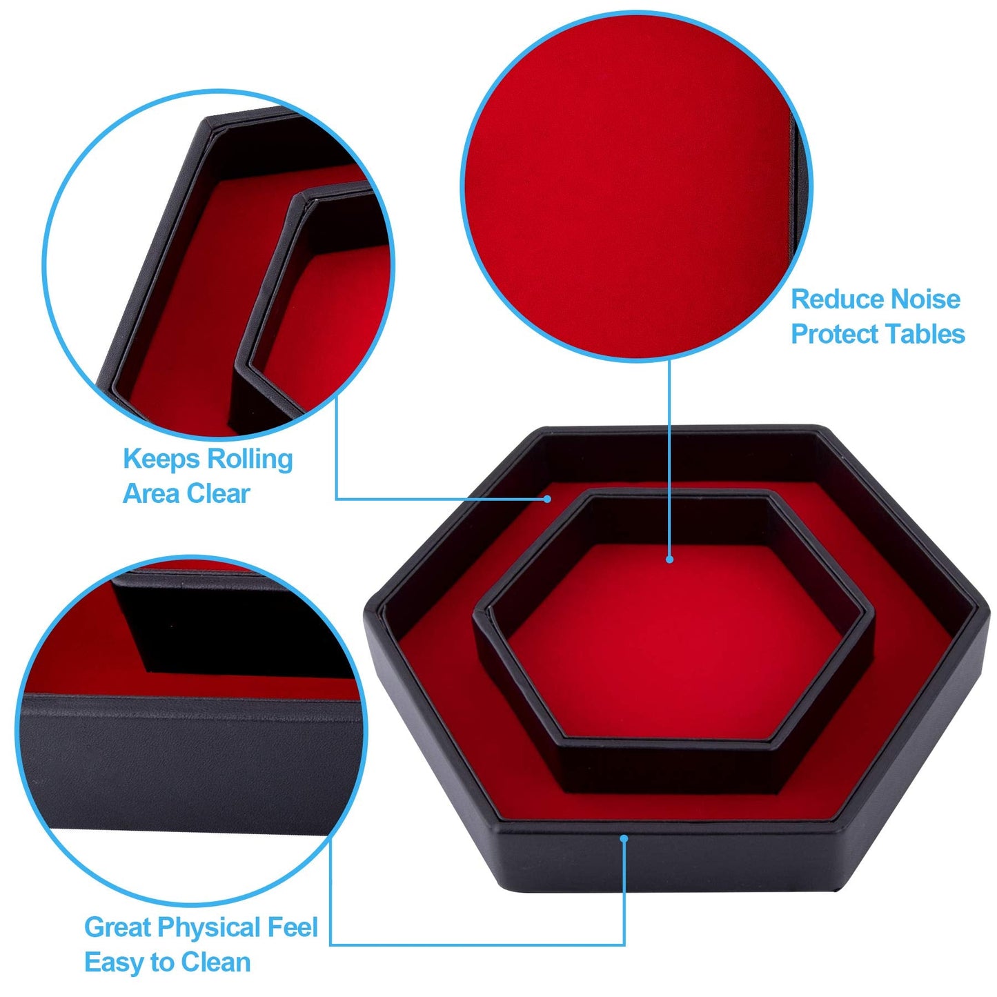 SIQUK Hexagon Dice Tray with Lid - Red Dice Rolling Tray for RPGs & DND
