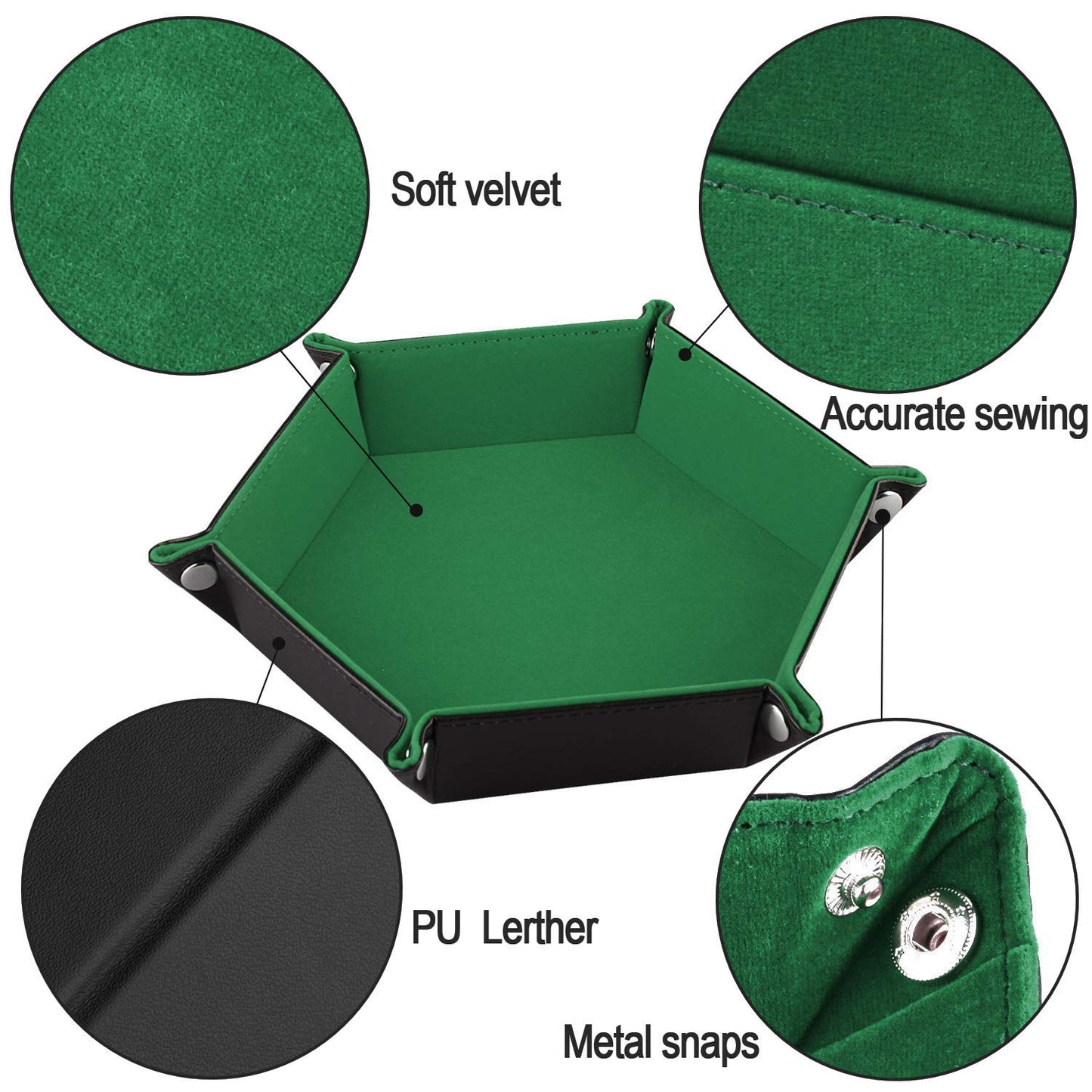 SIQUK Double Sided Dice Tray – Folding Hexagon in Dark Green Velvet