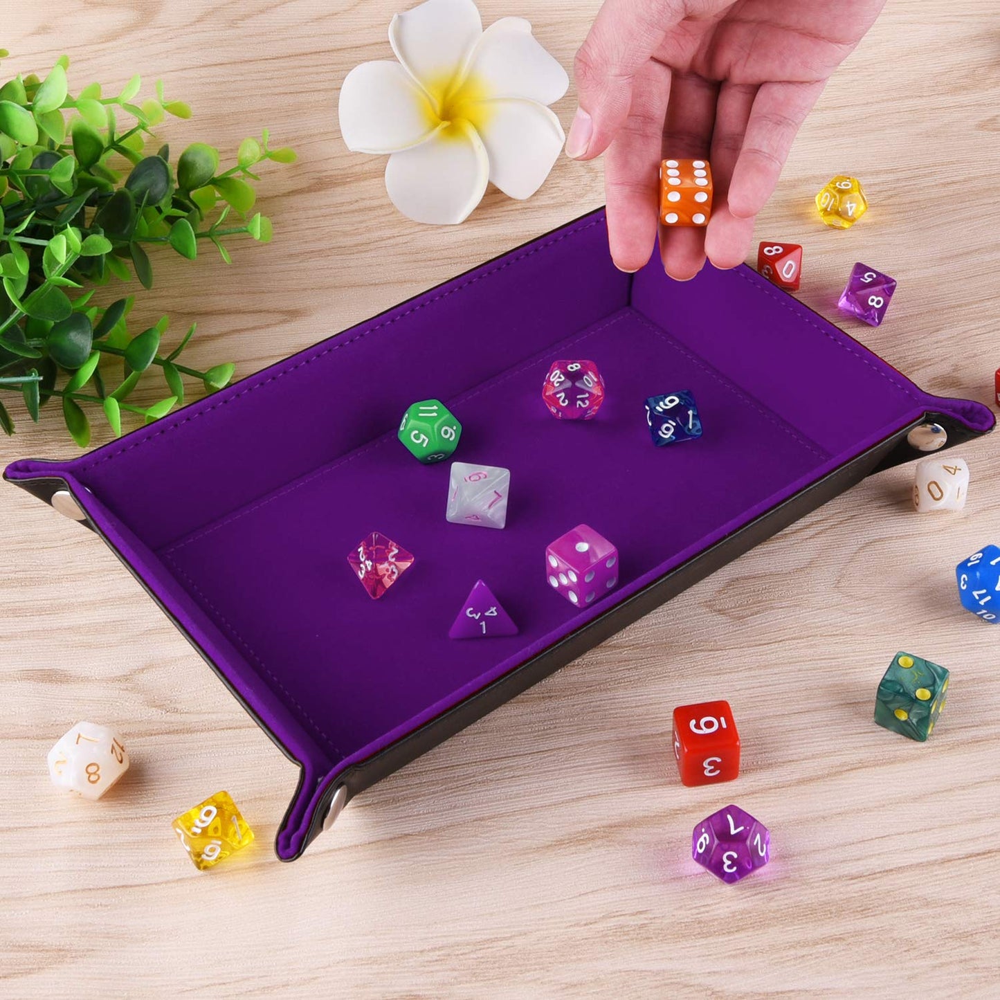 SIQUK Double Sided Dice Tray - Folding Rectangle PU Leather & Dark Violet Velvet