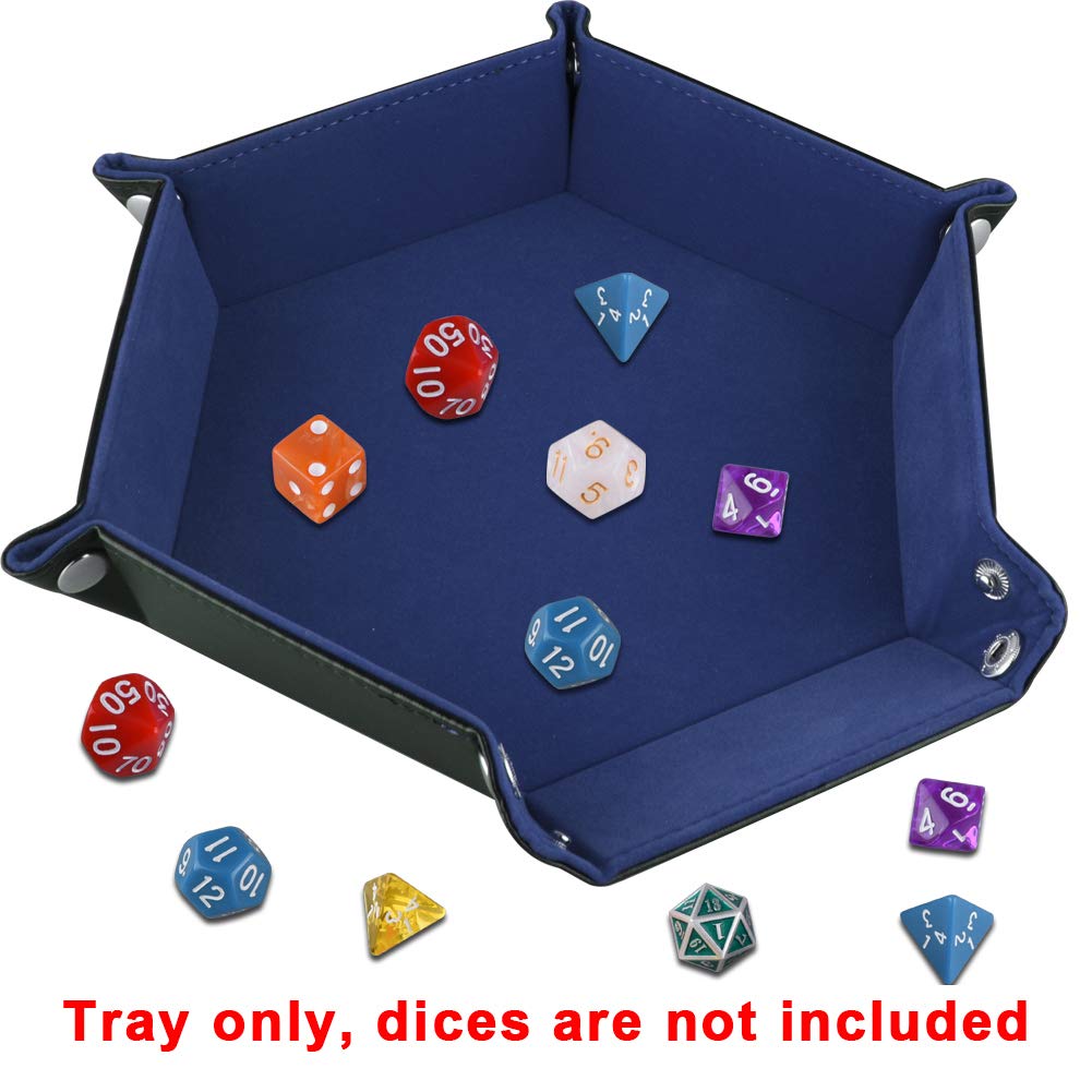 SIQUK Double Sided Dice Tray – Hexagon, Velvet Interior, Leather Exterior (Blue)