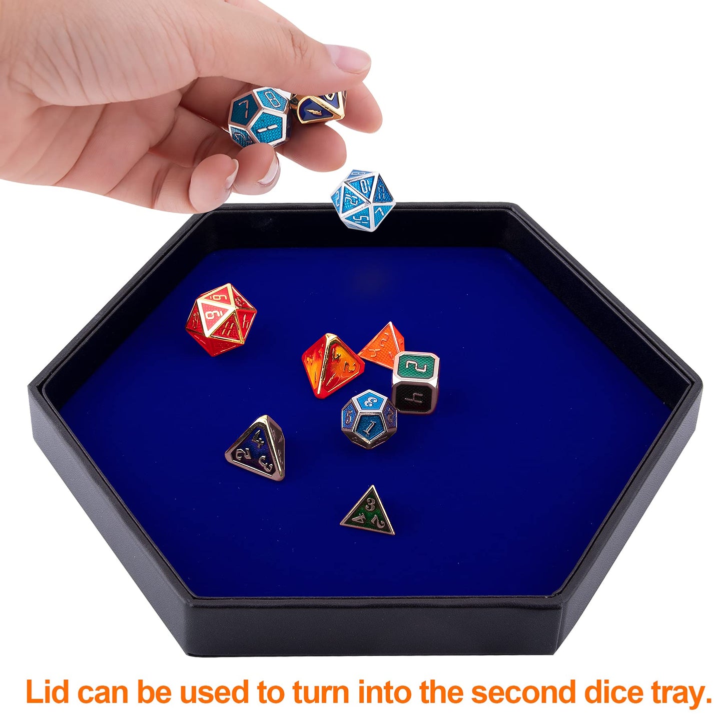 SIQUK Hexagon Dice Tray with Lid – Velvet Interior, PU Leather, 8.07 x 7 x 1.2 in