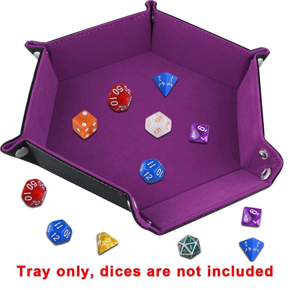 SIQUK Double Sided Dice Tray – Folding Hexagon PU Leather & Velvet Dice Holder (Dark Violet)