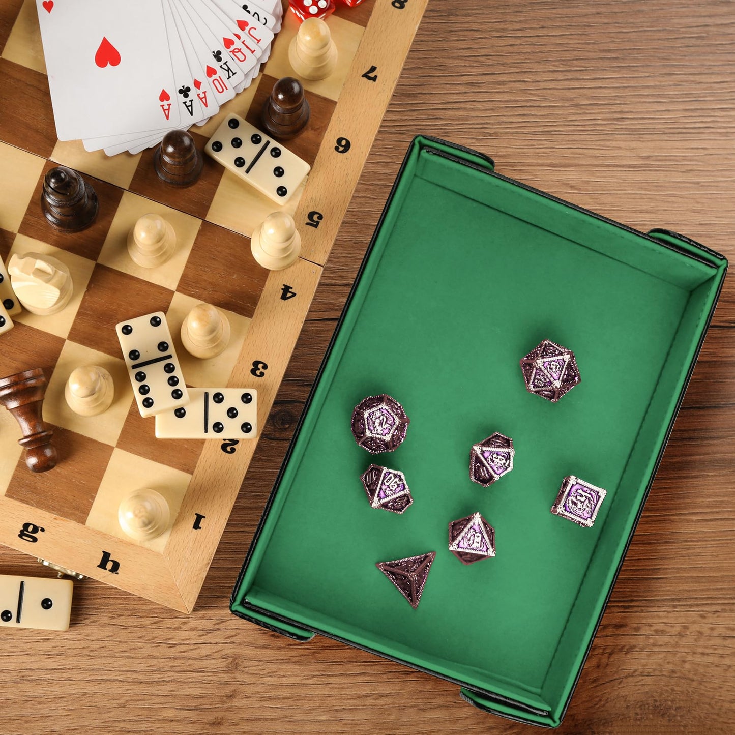 SIQUK Magnetic Folding Dice Tray – Portable PU Leather Rectangle Rolling Mat for D&D RPG