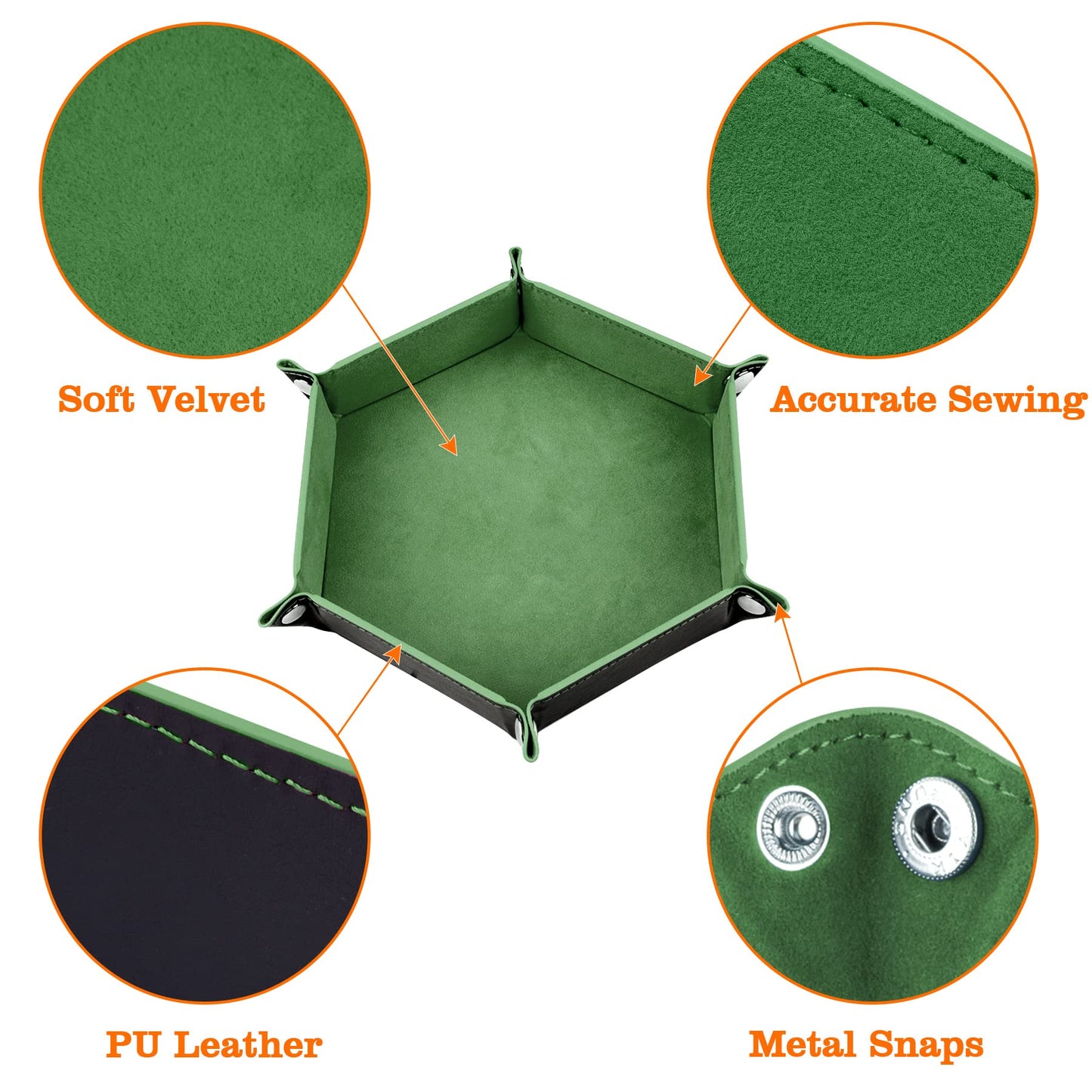SIQUK 2-Piece Dice Tray | Portable Hexagon PU Leather Dice Roller Tray for RPG & DND – Green & Camel