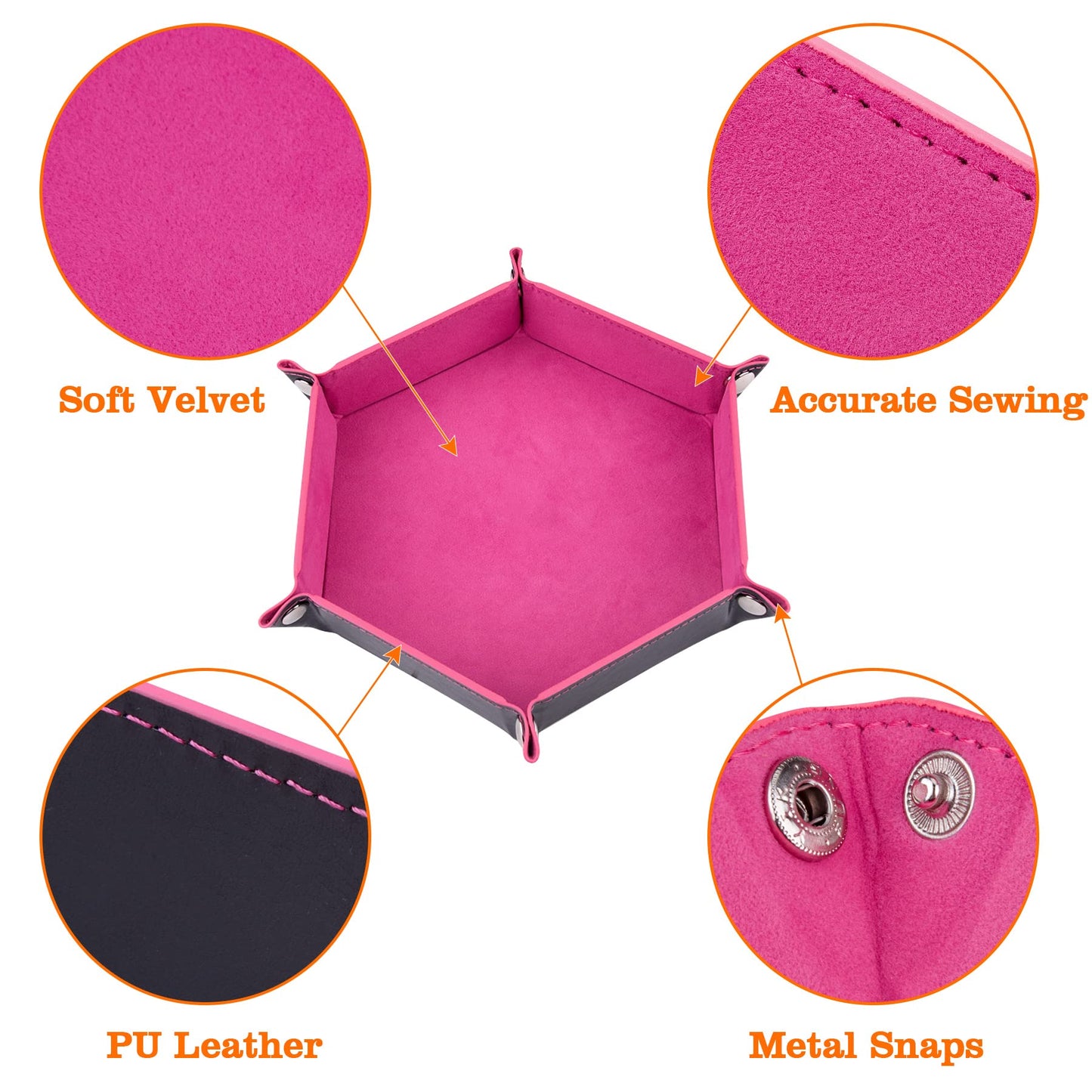 SIQUK 2-Pack Dice Tray – Pink & Gray Hexagon Folding PU Leather Dice Holder for RPG