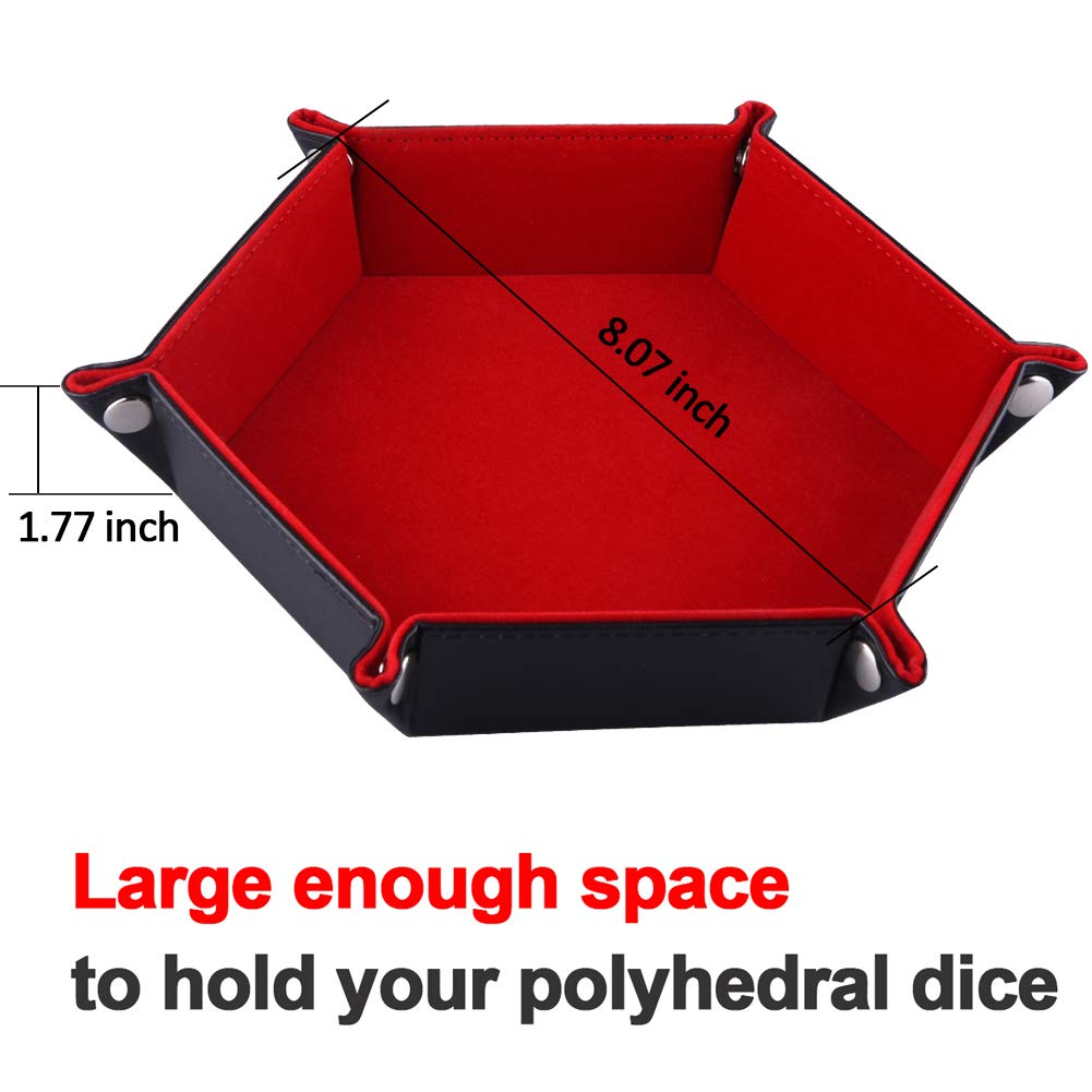 SIQUK Double Sided Dice Tray — Folding Hexagon PU Leather & Burgundy Velvet for D&D and Tabletop Gaming