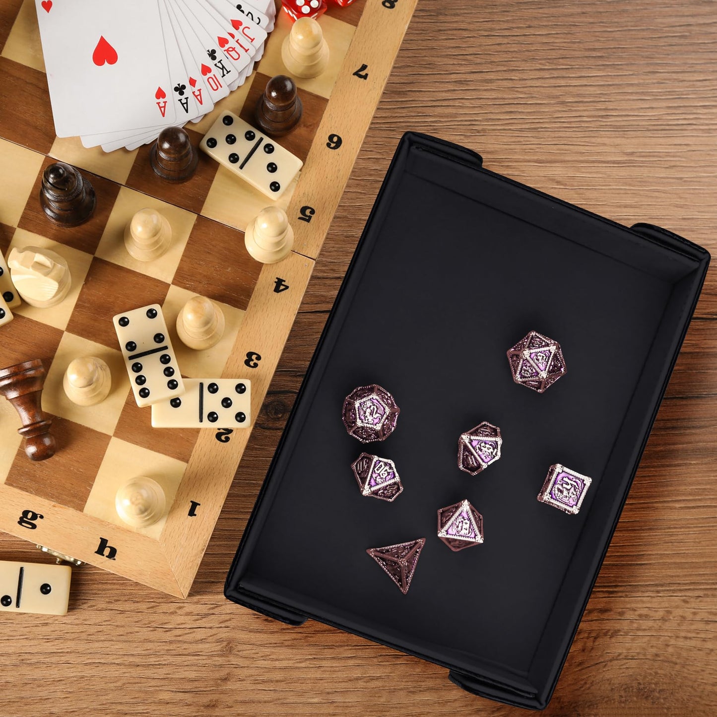 SIQUK Magnetic Folding Dice Tray - PU Leather, Black - Foldable Dice Rolling Mat for D&D RPG