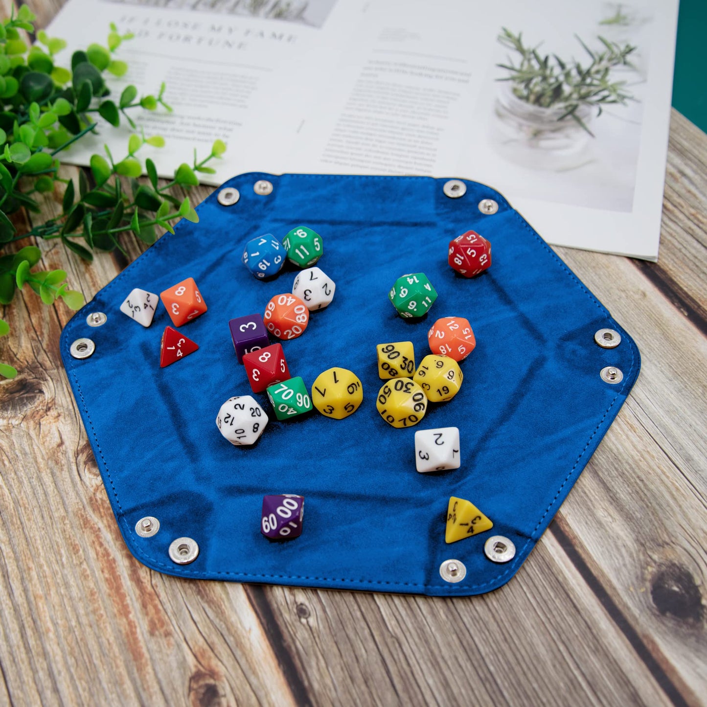SIQUK 2-Piece Dice Tray – PU Leather Folding Hexagon Dice Holder (Royal Blue & Orange)